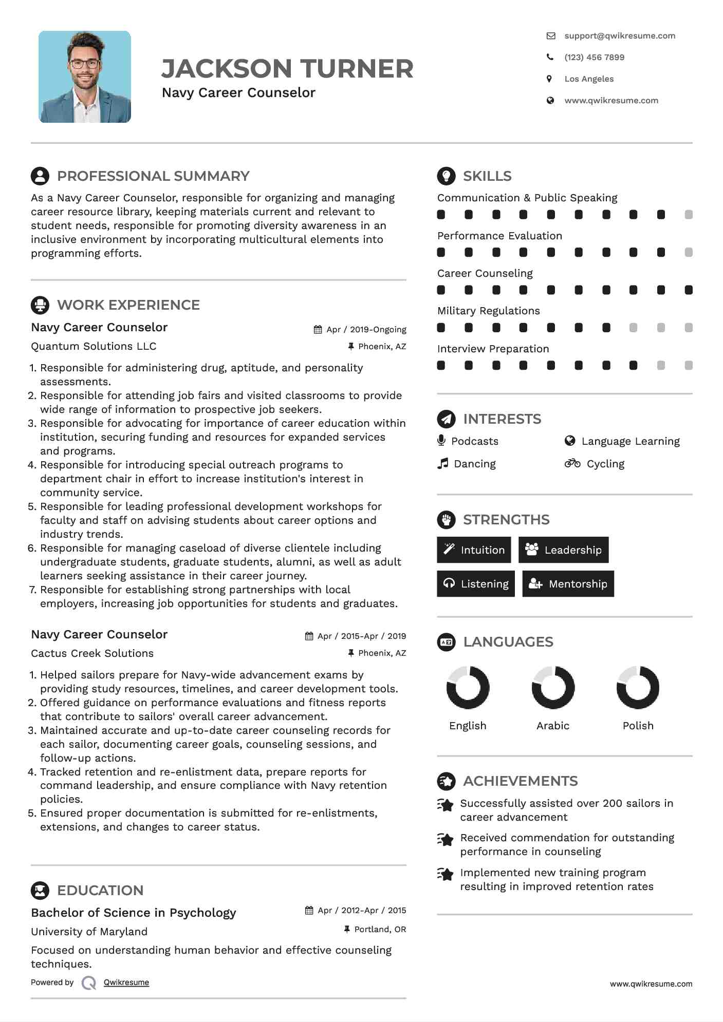 Navy Career Counselor Resume Sample