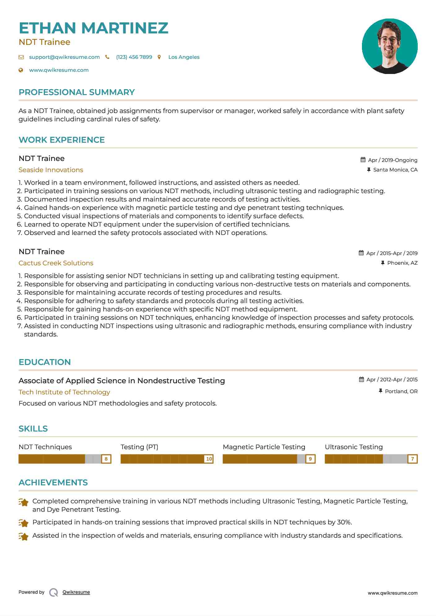 NDT Trainee Resume Example