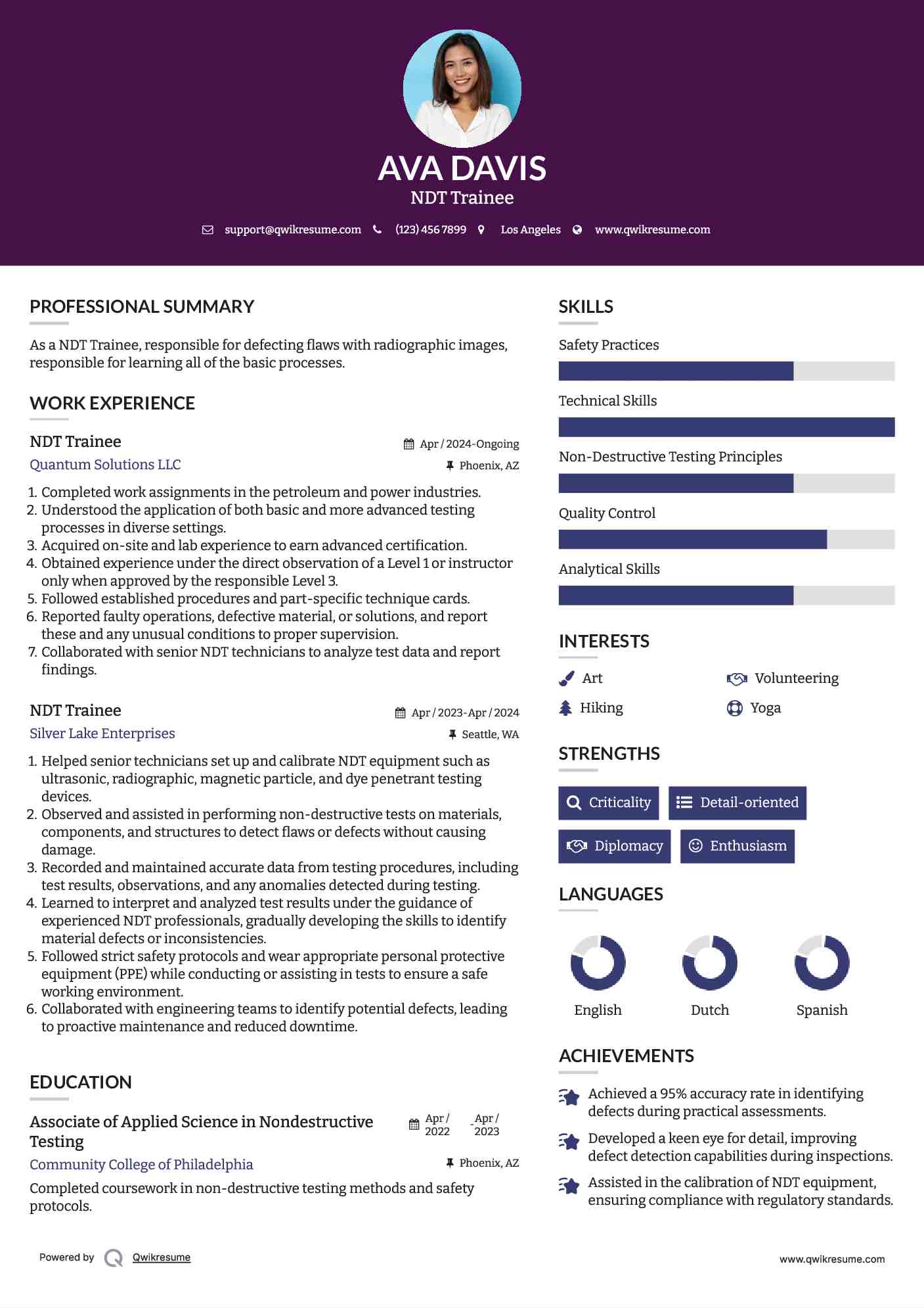 NDT Trainee Resume Model