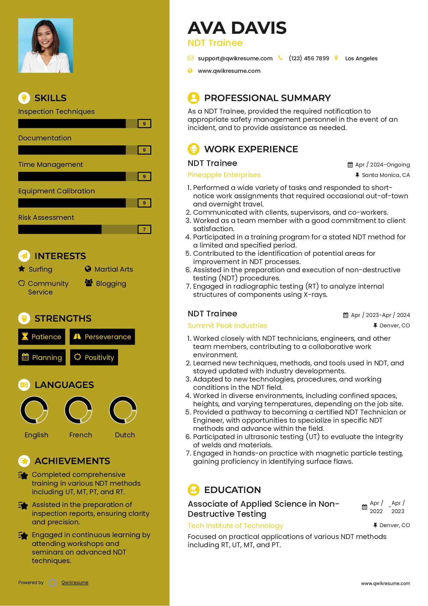 NDT Trainee Resume Sample