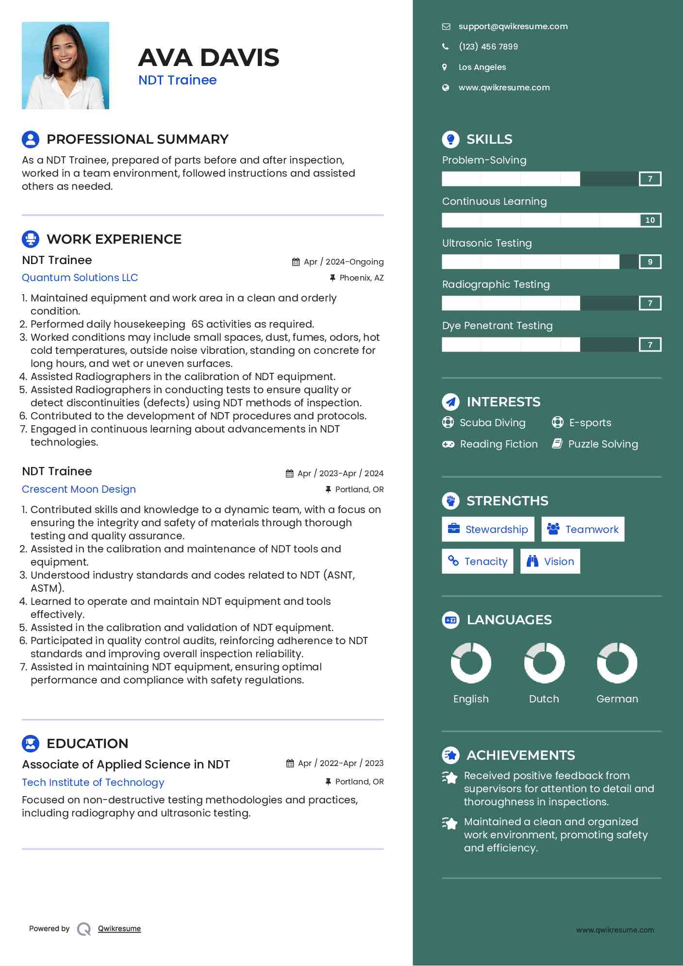 NDT Trainee Resume Example