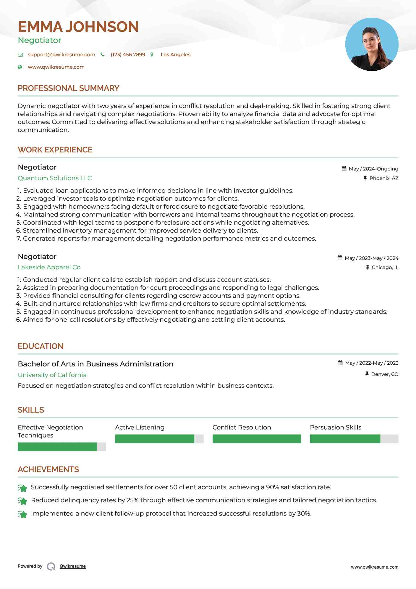 Negotiator Resume Template