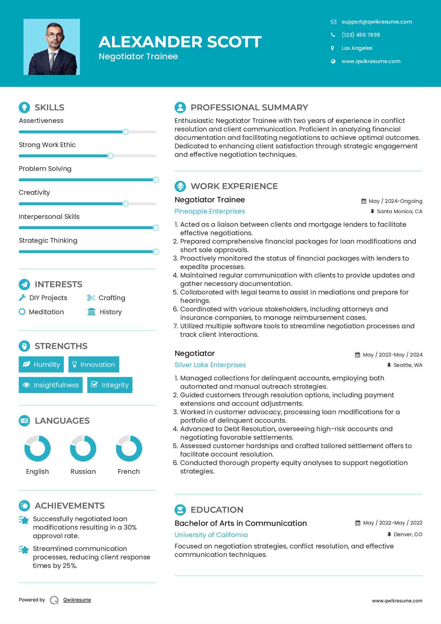 Negotiator Trainee Resume Sample