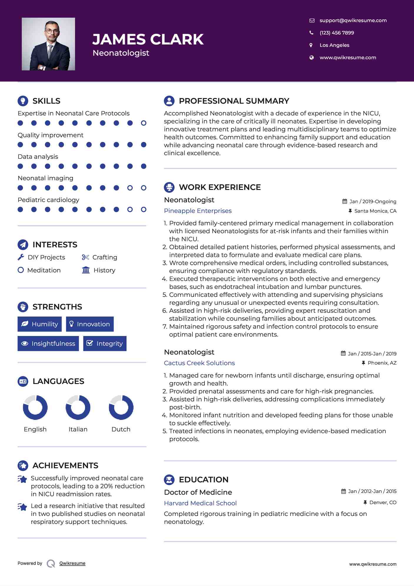 Neonatologist Resume Example
