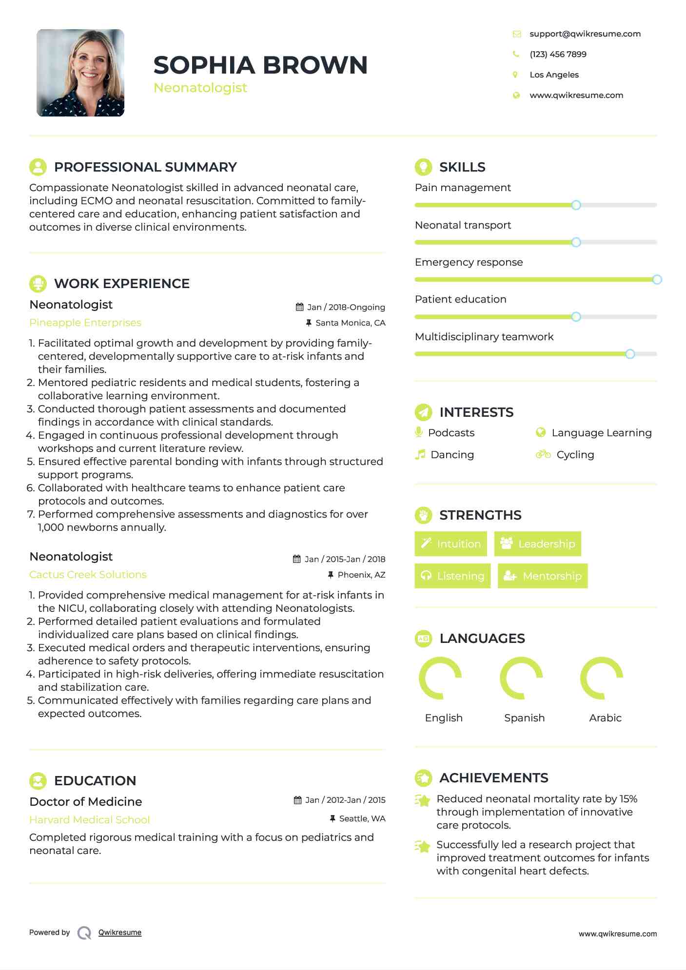 Neonatologist Resume Example