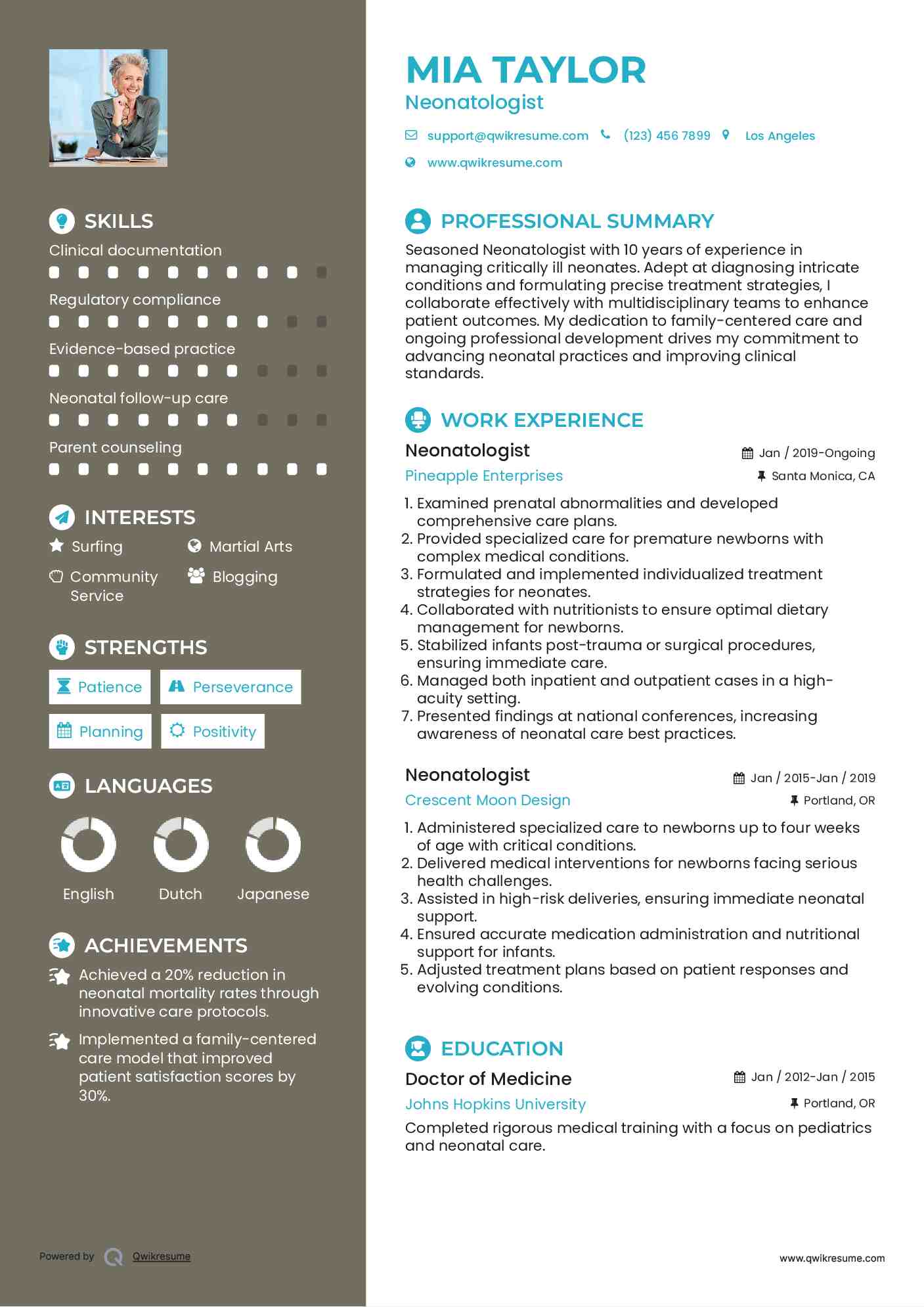 Neonatologist Resume Sample