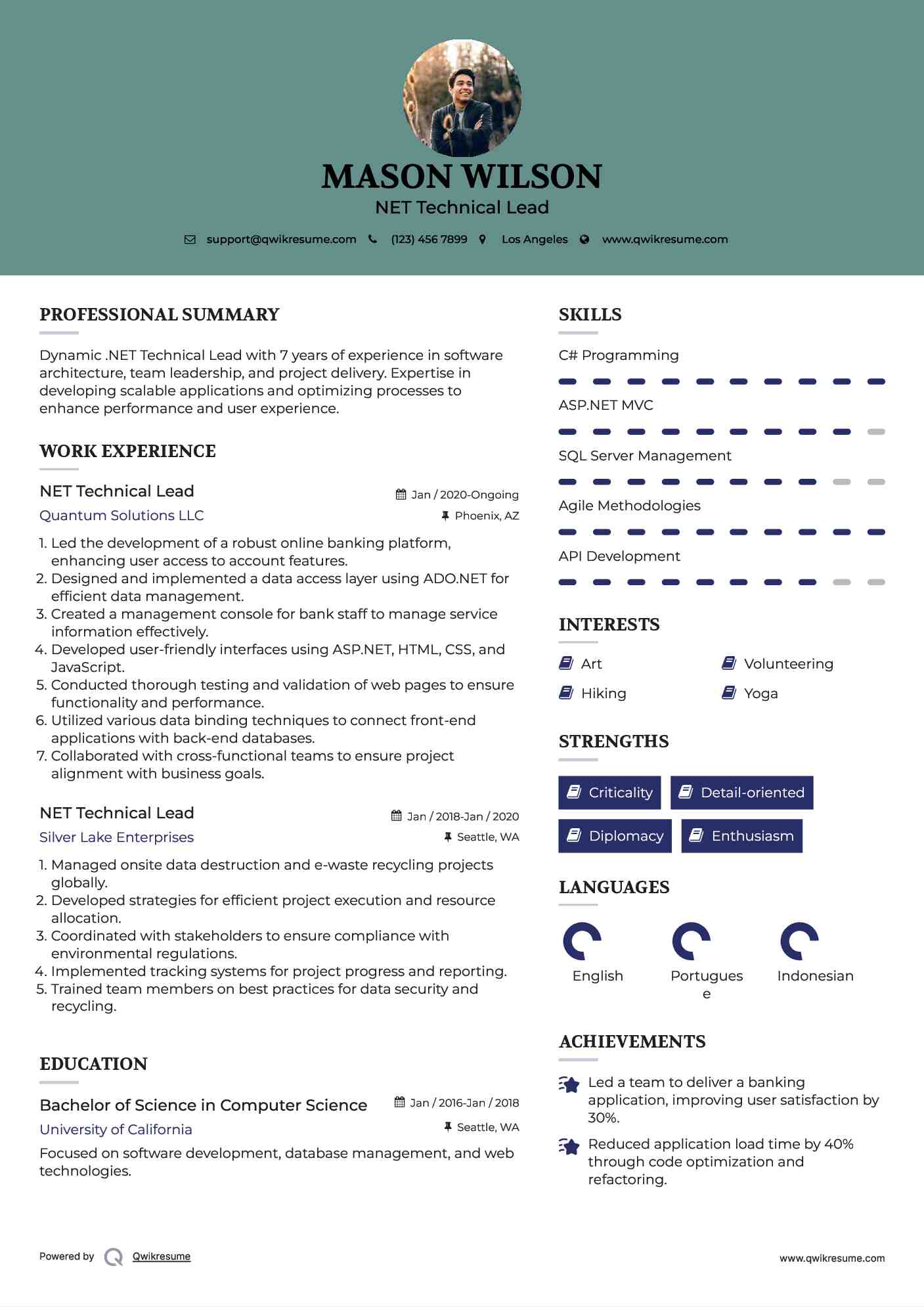 NET Technical Lead Resume Template