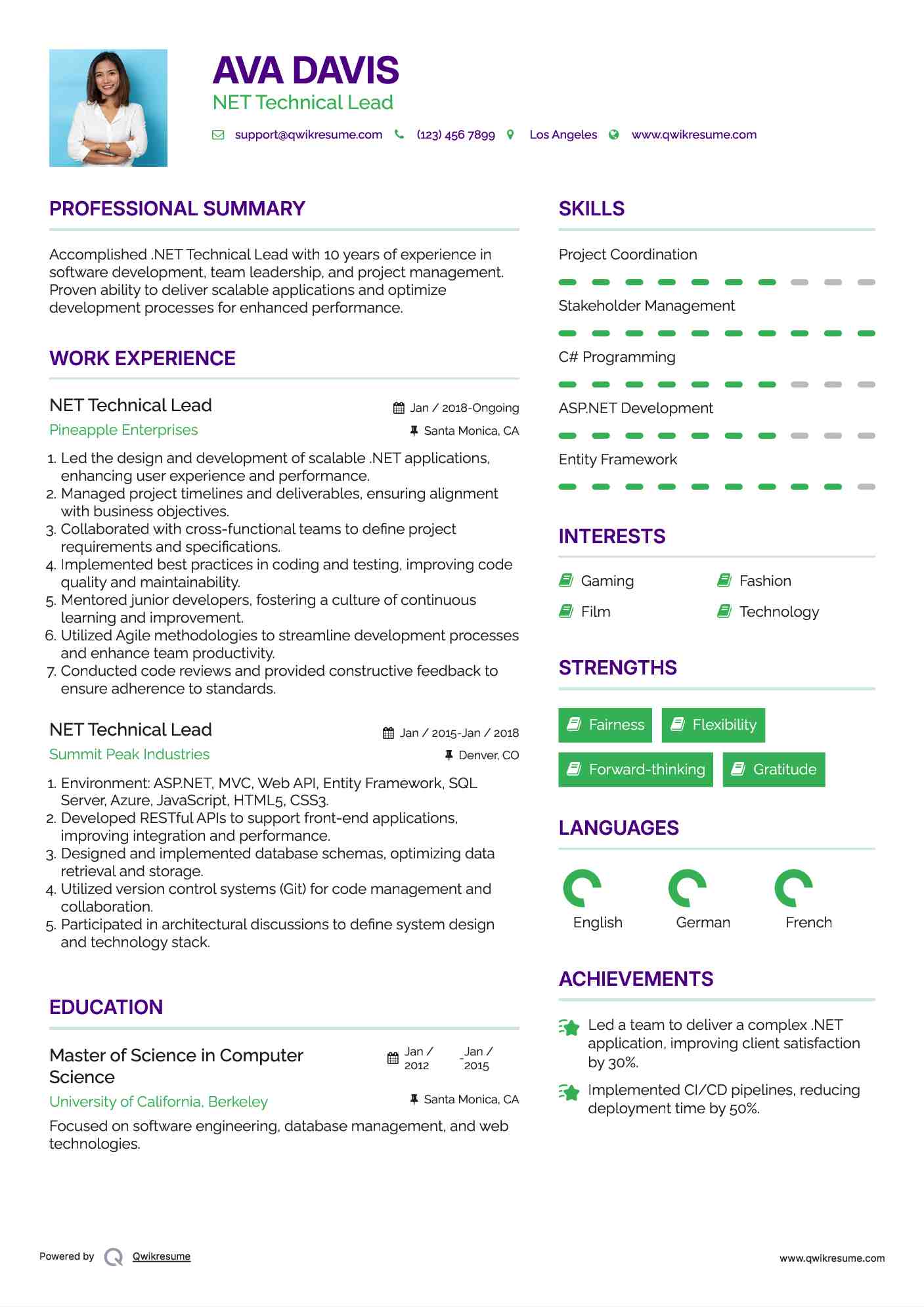 NET Technical Lead Resume Format
