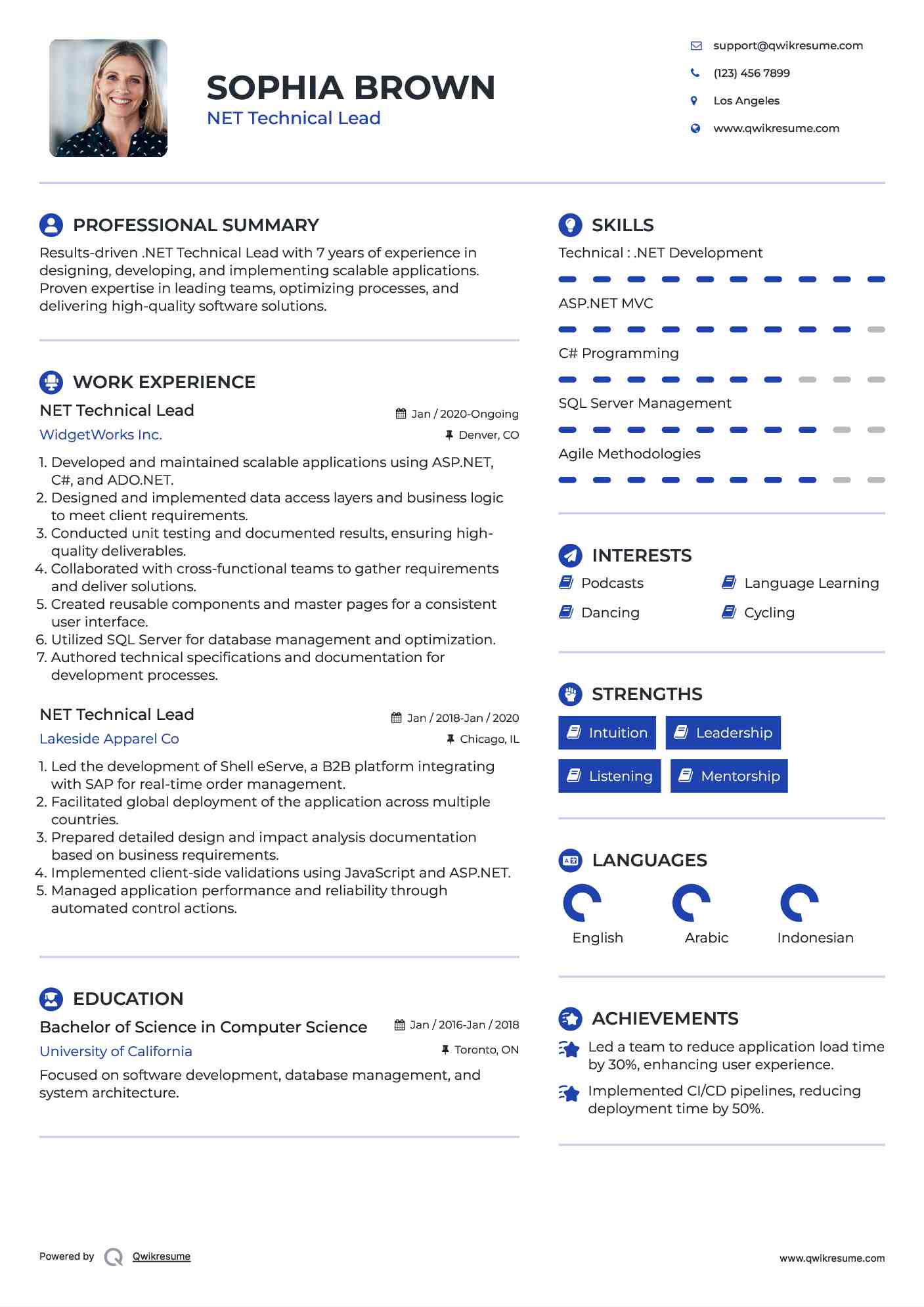 NET Technical Lead Resume Template