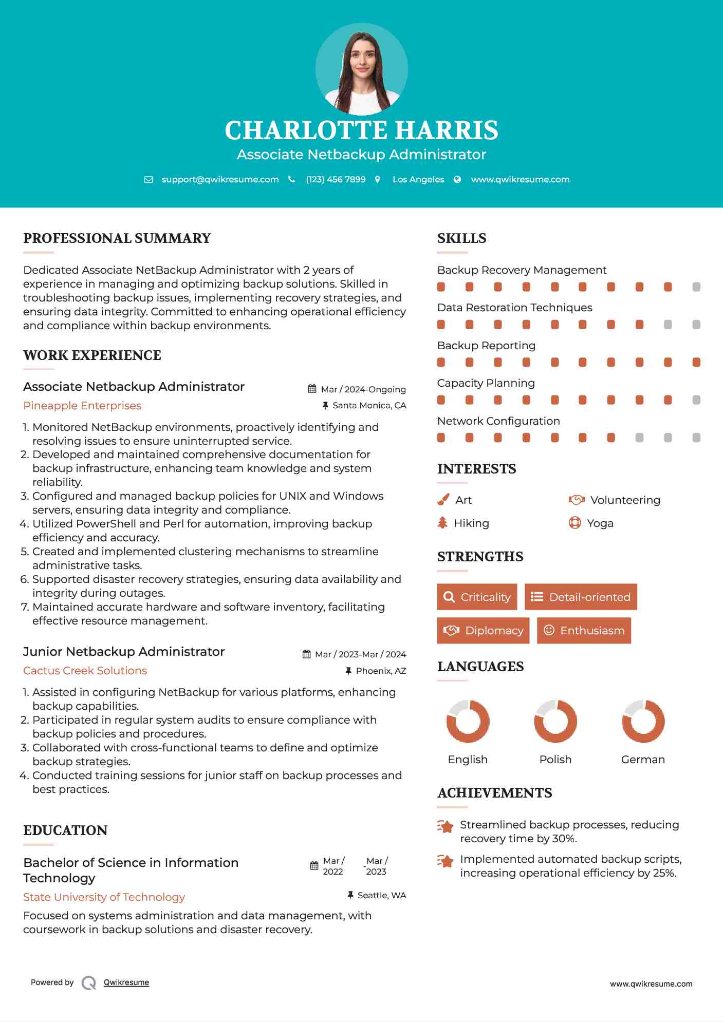 Associate Netbackup Administrator Resume Sample