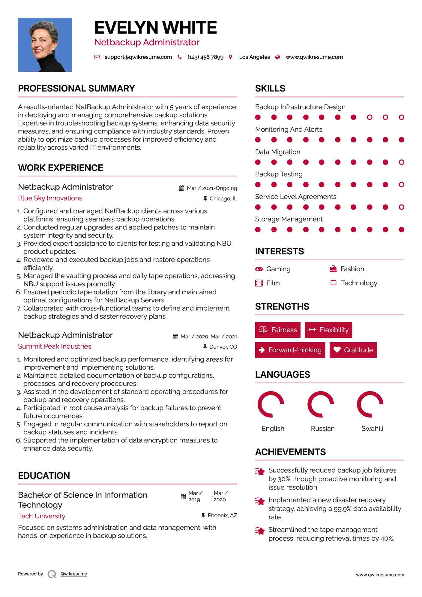 Netbackup Administrator Resume Example