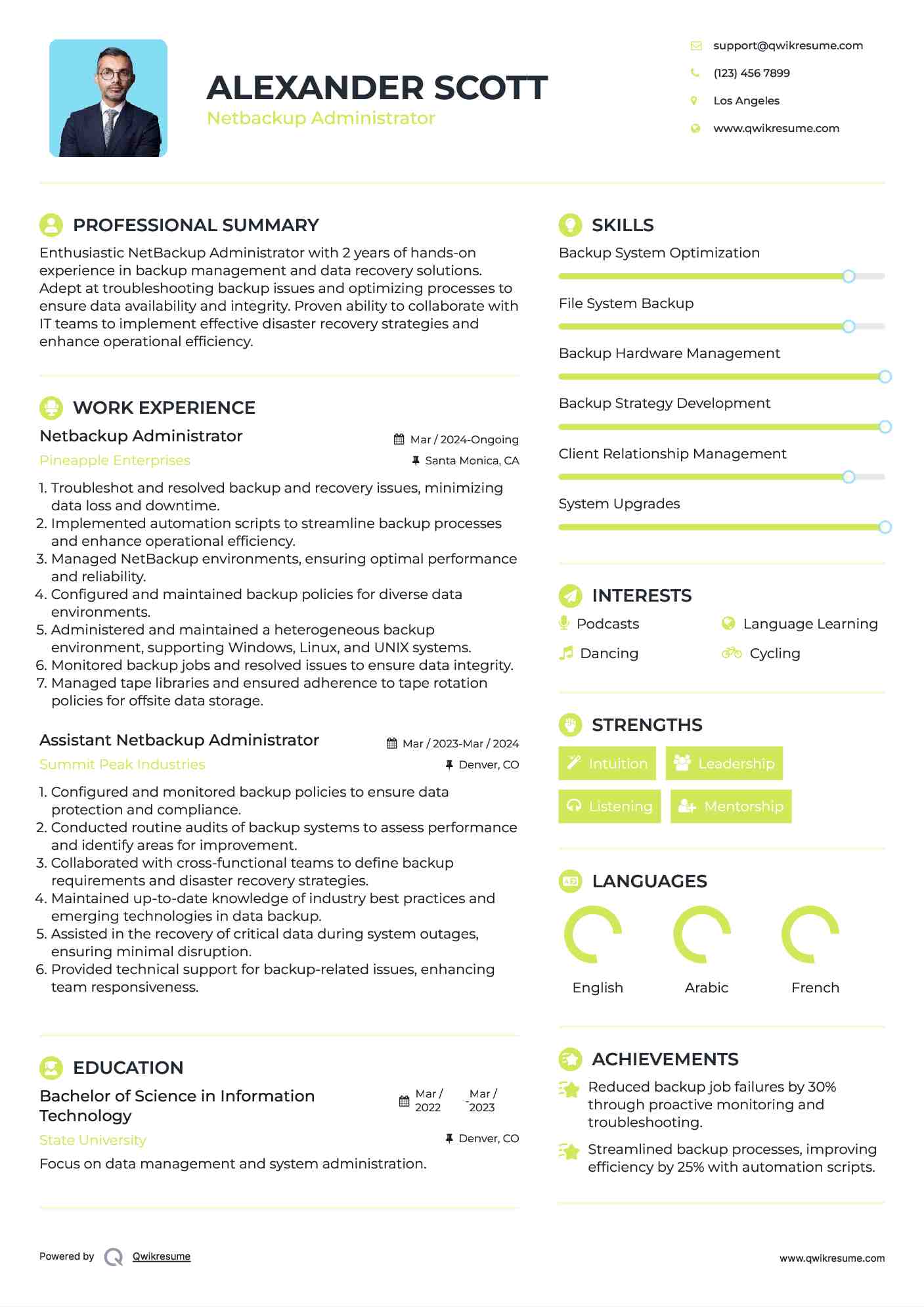 Netbackup Administrator Resume Format