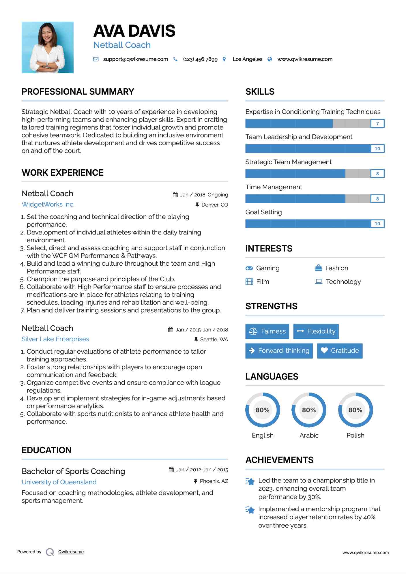 Netball Coach Resume Model