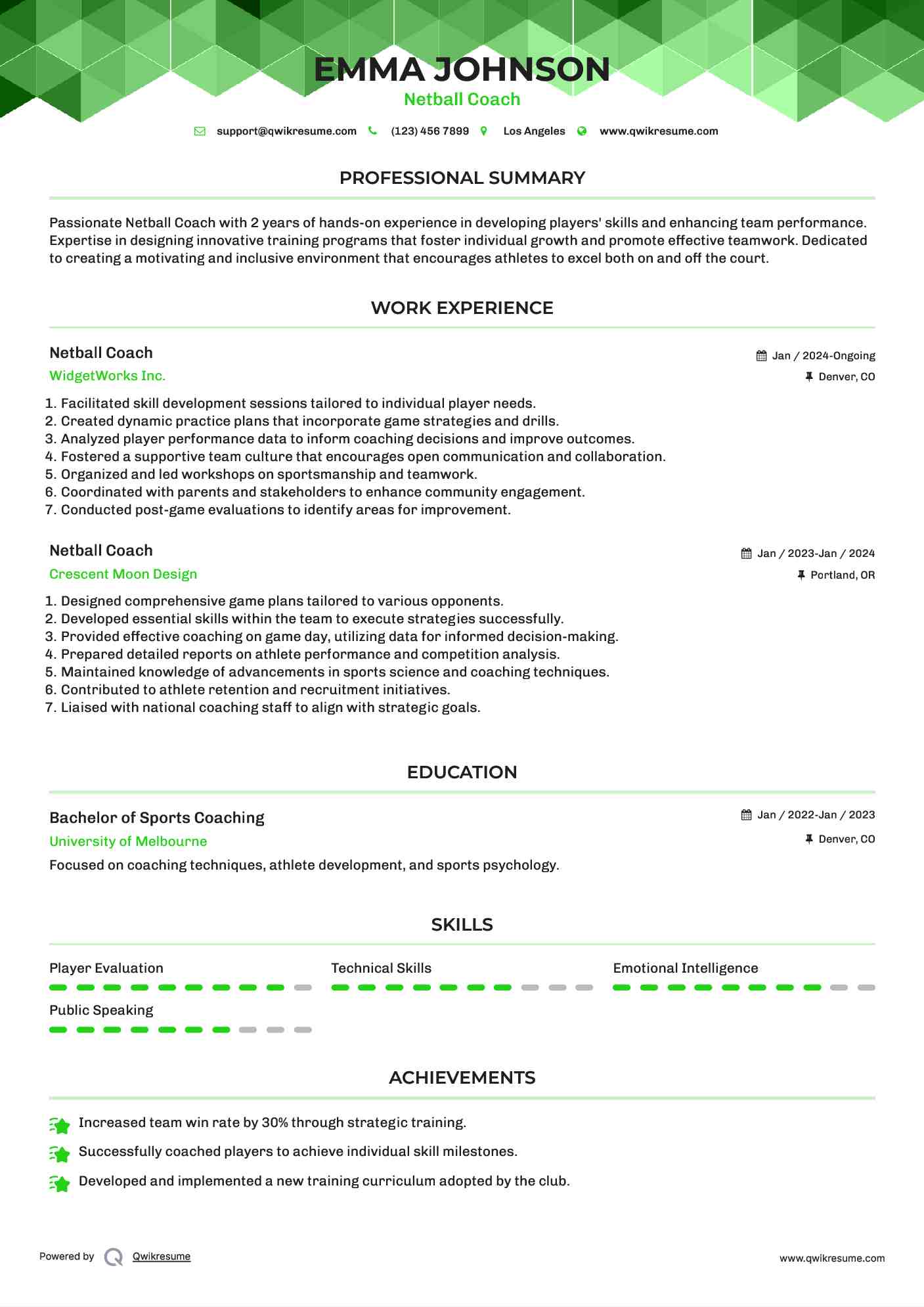 Netball Coach Resume Template