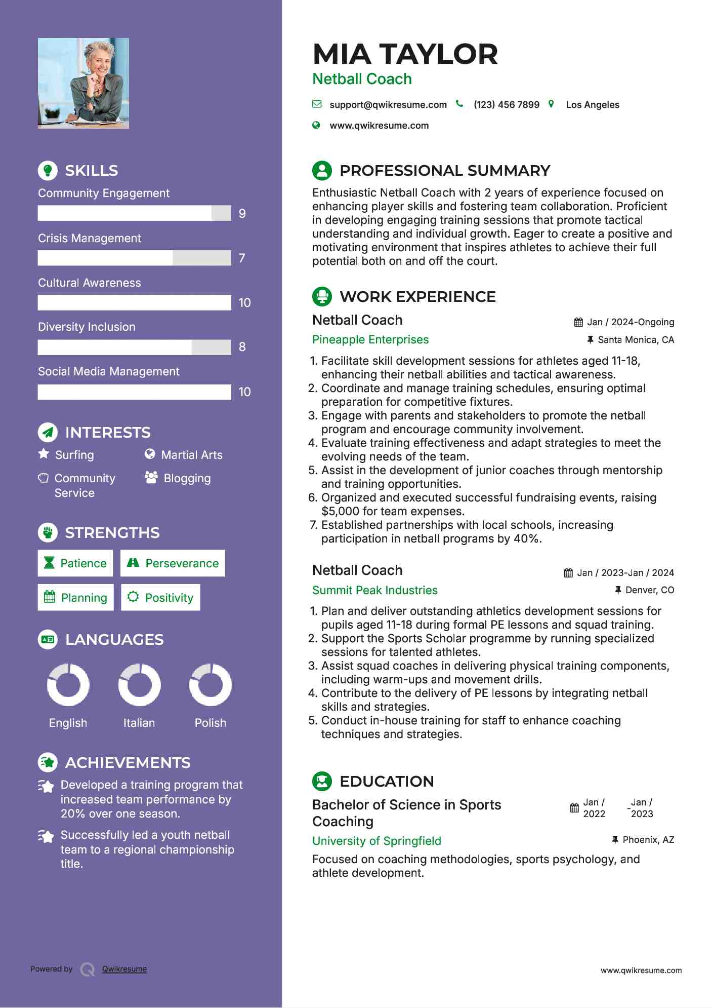 Netball Coach Resume Model