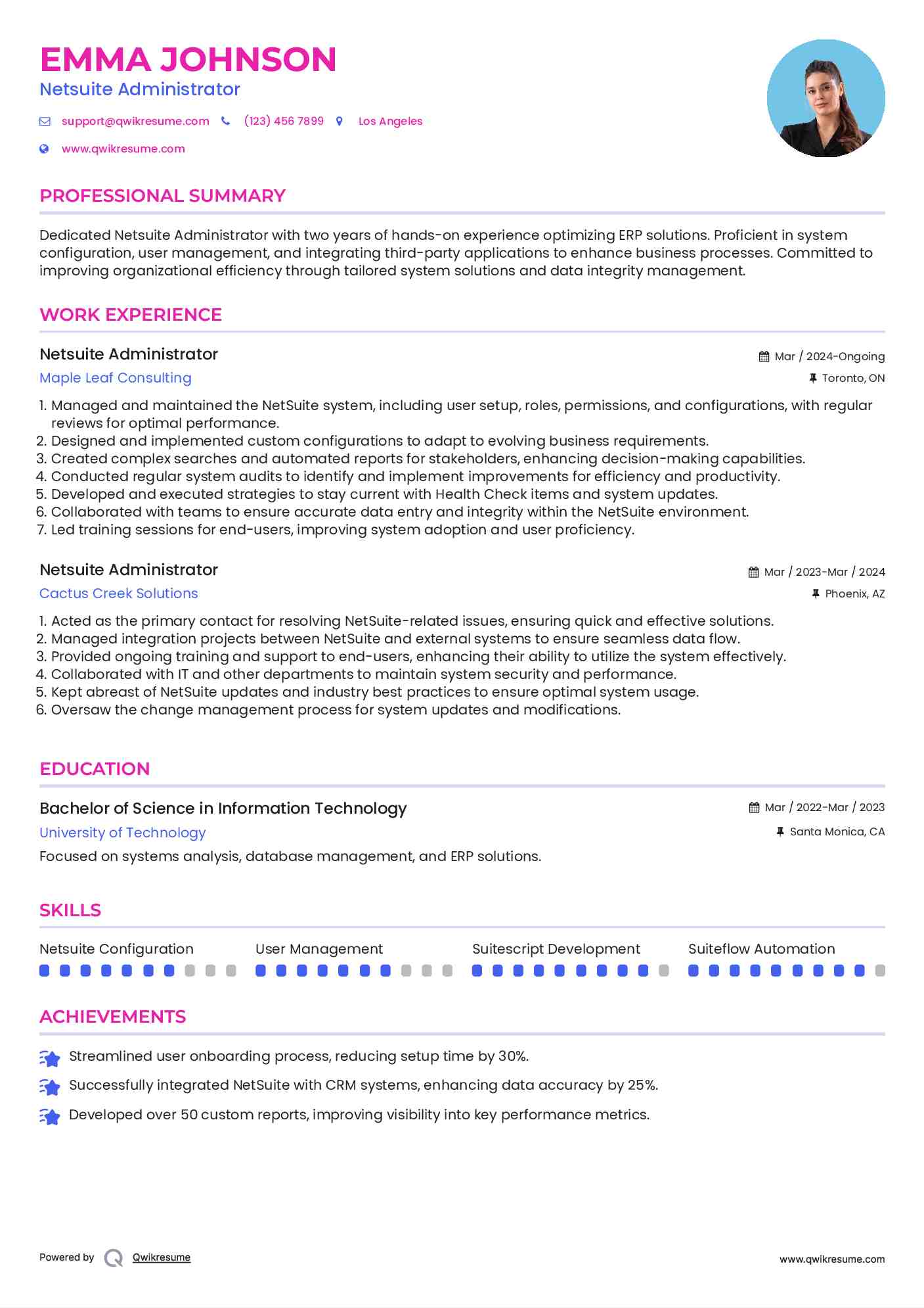 Netsuite Administrator Resume Format