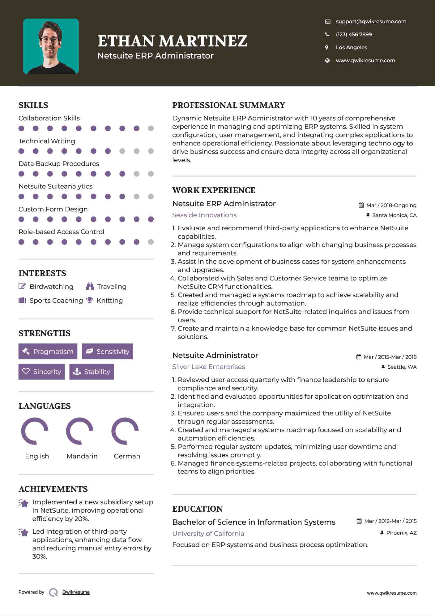 Netsuite ERP Administrator Resume Sample