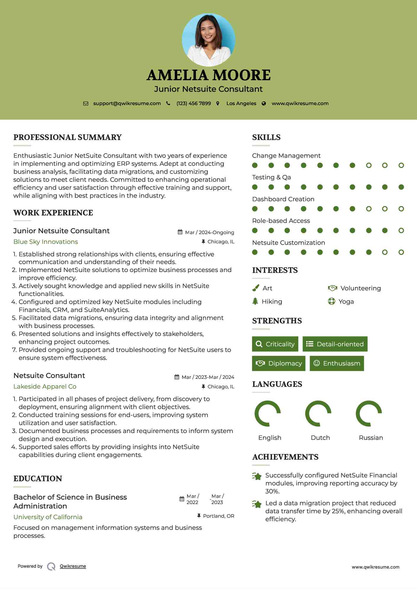 Junior Netsuite Consultant Resume Template