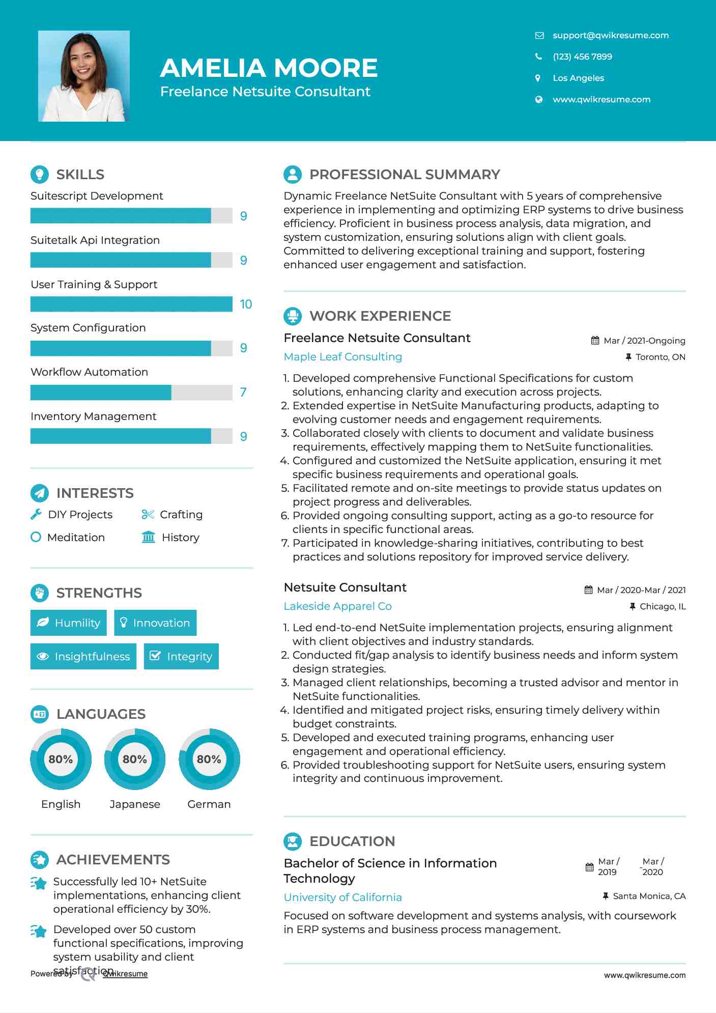 Freelance Netsuite Consultant Resume Sample