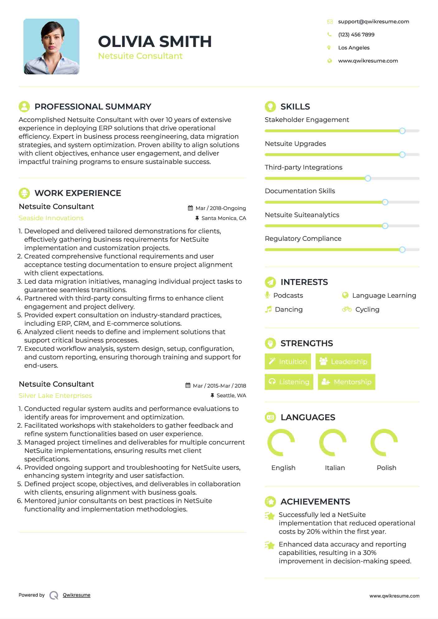 Netsuite Consultant Resume Example