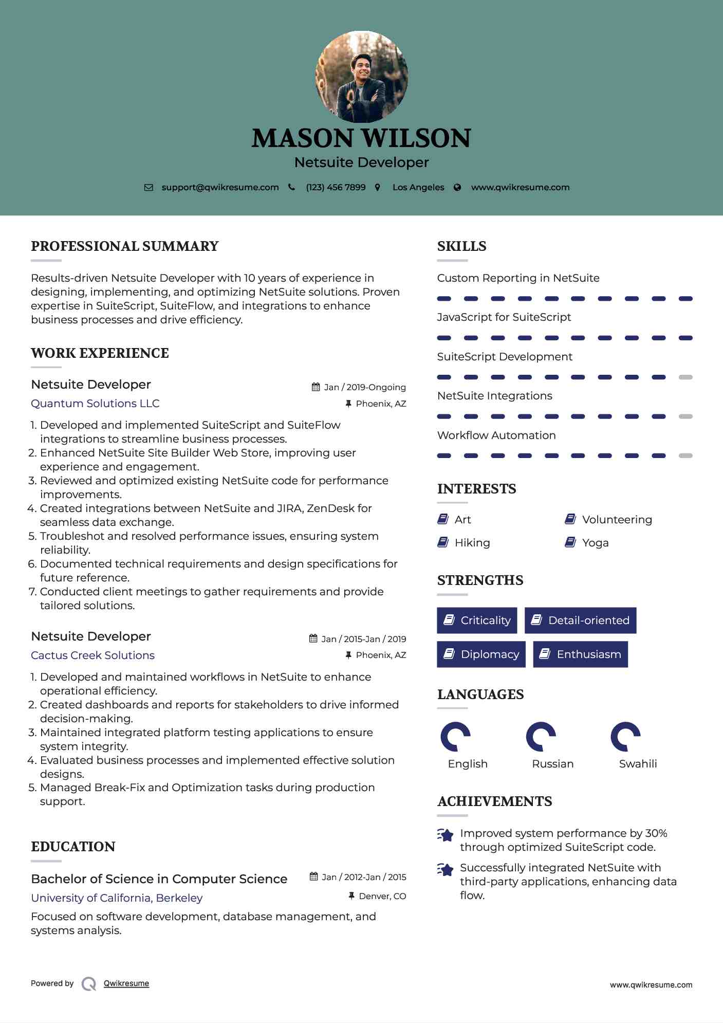 Netsuite Developer Resume Model