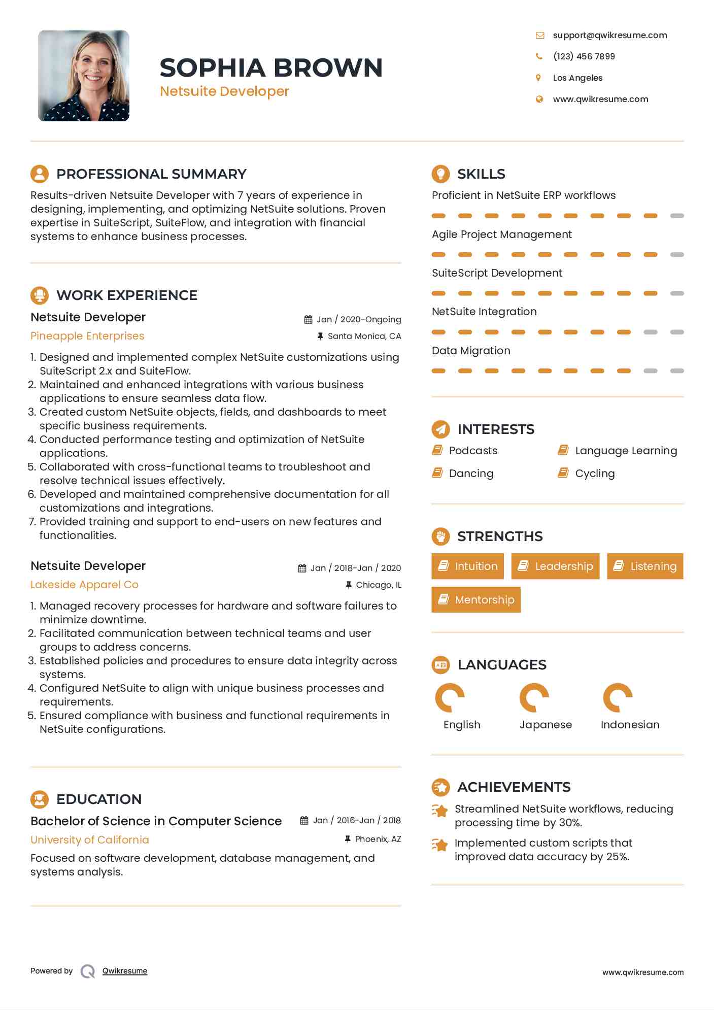 Netsuite Developer Resume Template