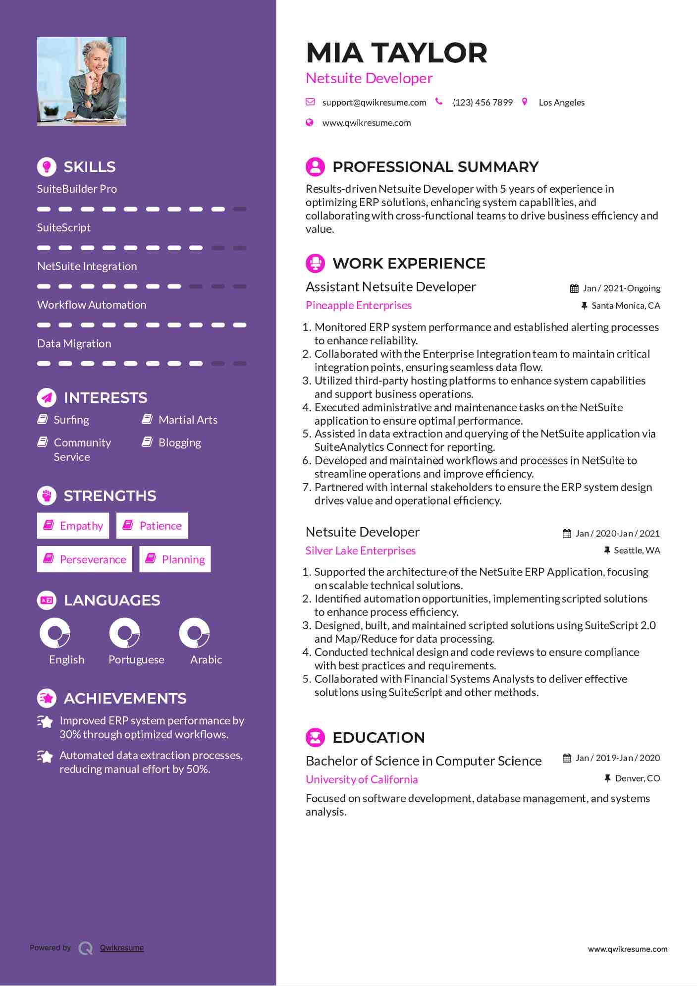 Assistant Netsuite Developer Resume Template