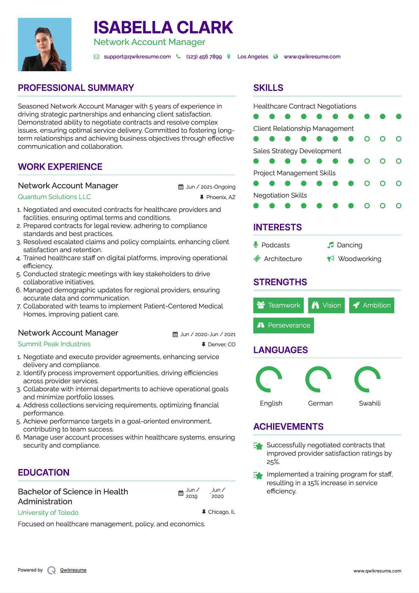 Network Account Manager Resume Template