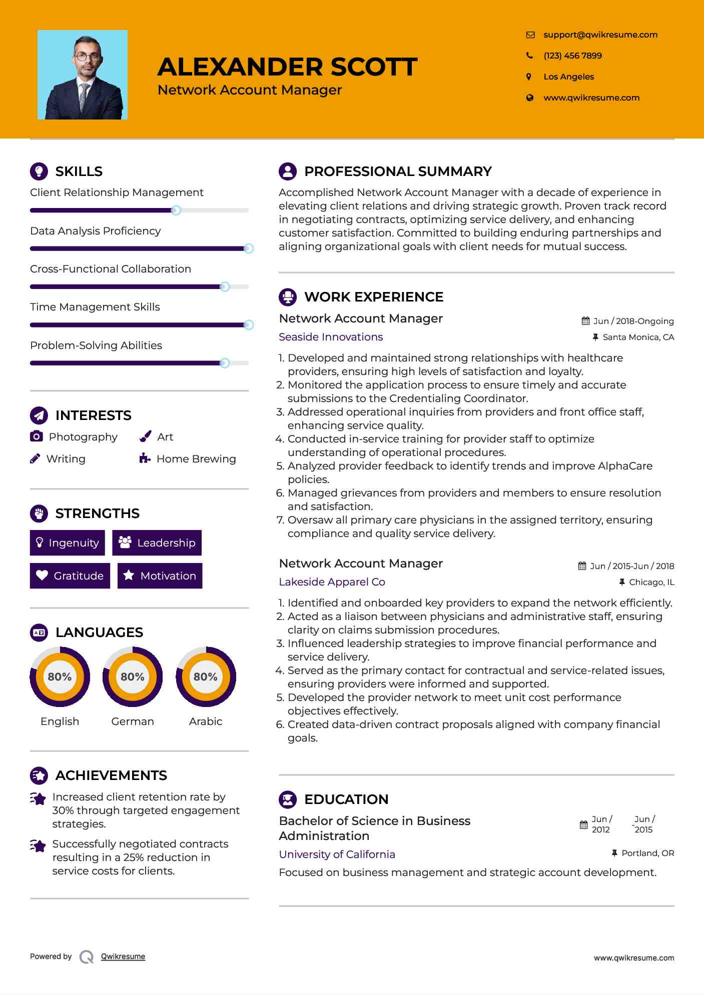 Network Account Manager Resume Model