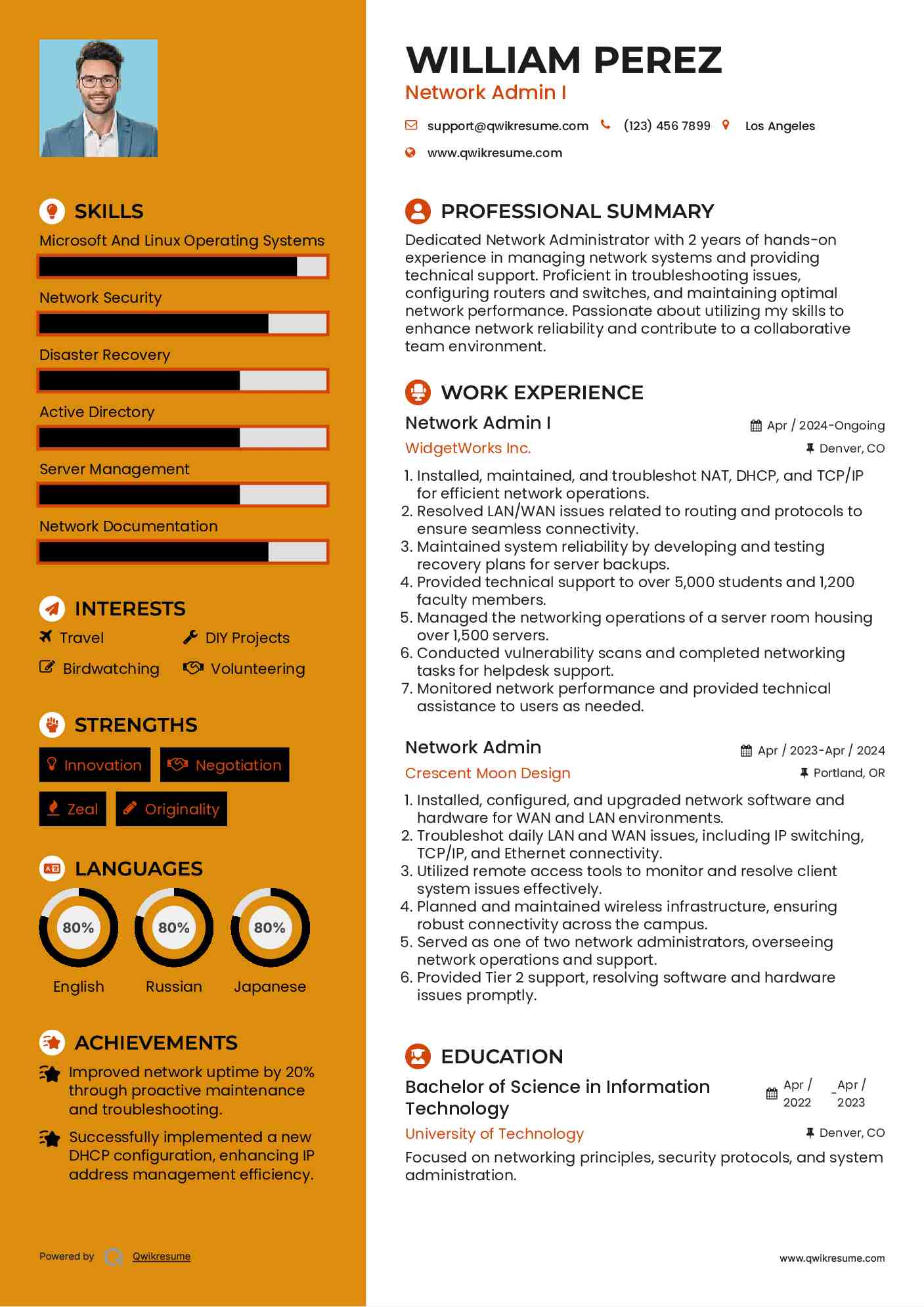 Network Admin I Resume Example