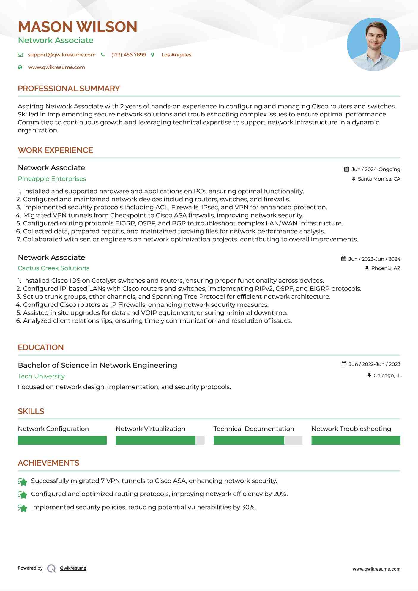 Network Associate Resume Sample