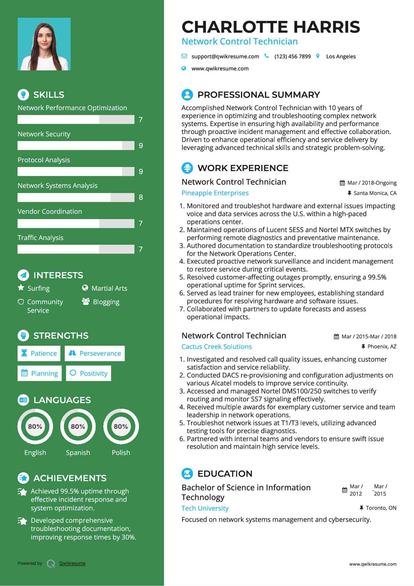 Network Control Technician Resume Samples QwikResume