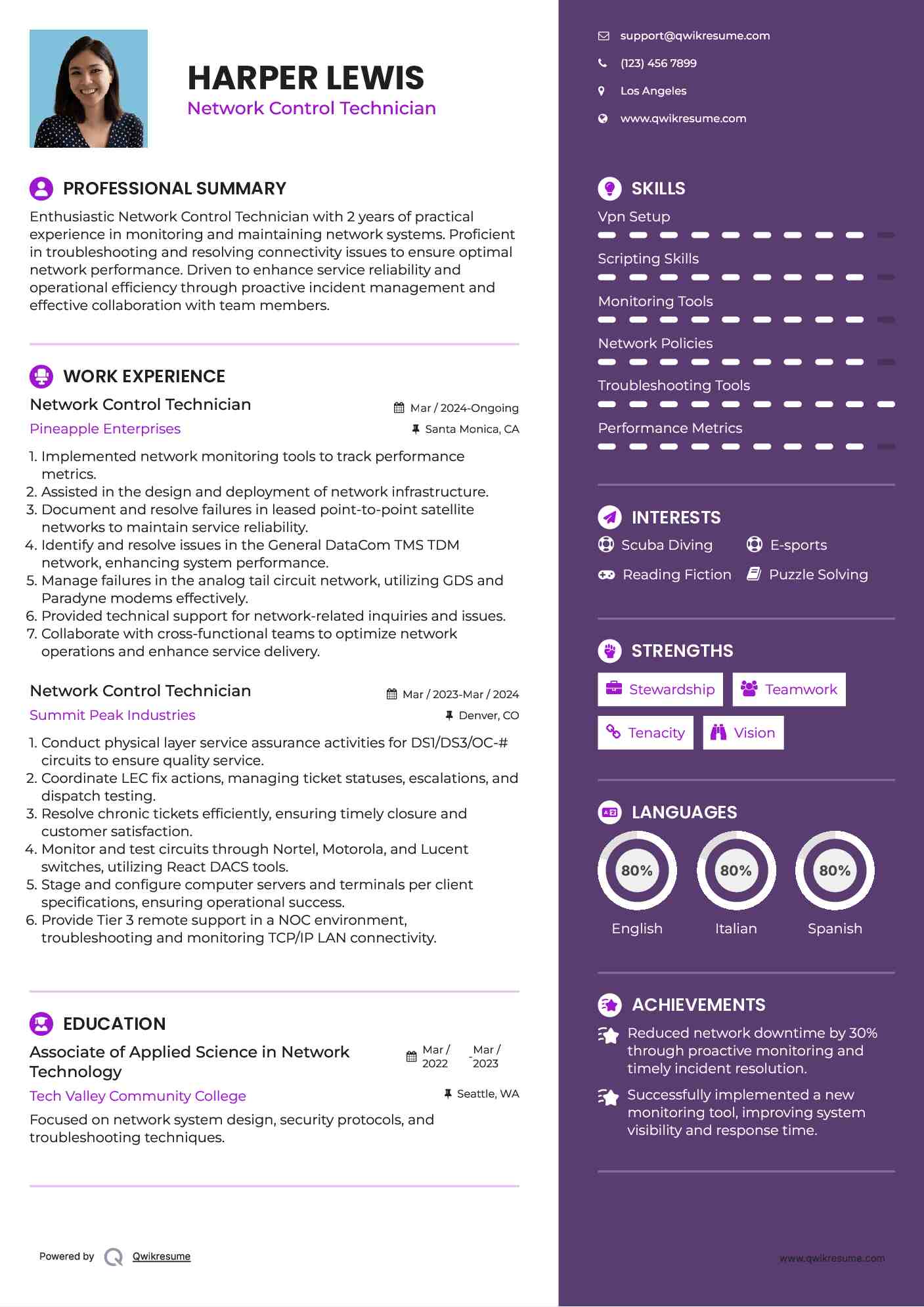 Network Control Technician Resume Samples QwikResume