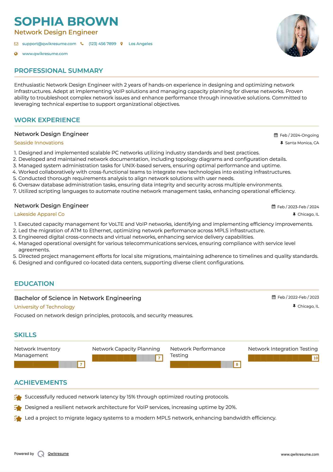 Network Design Engineer Resume Format