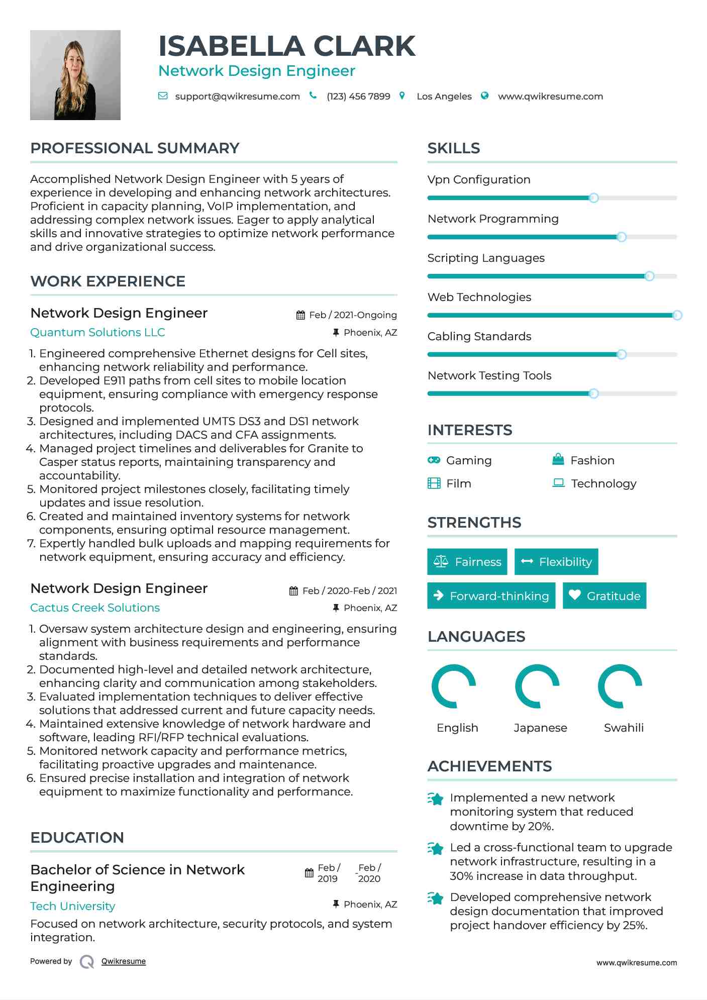 Network Design Engineer Resume Sample