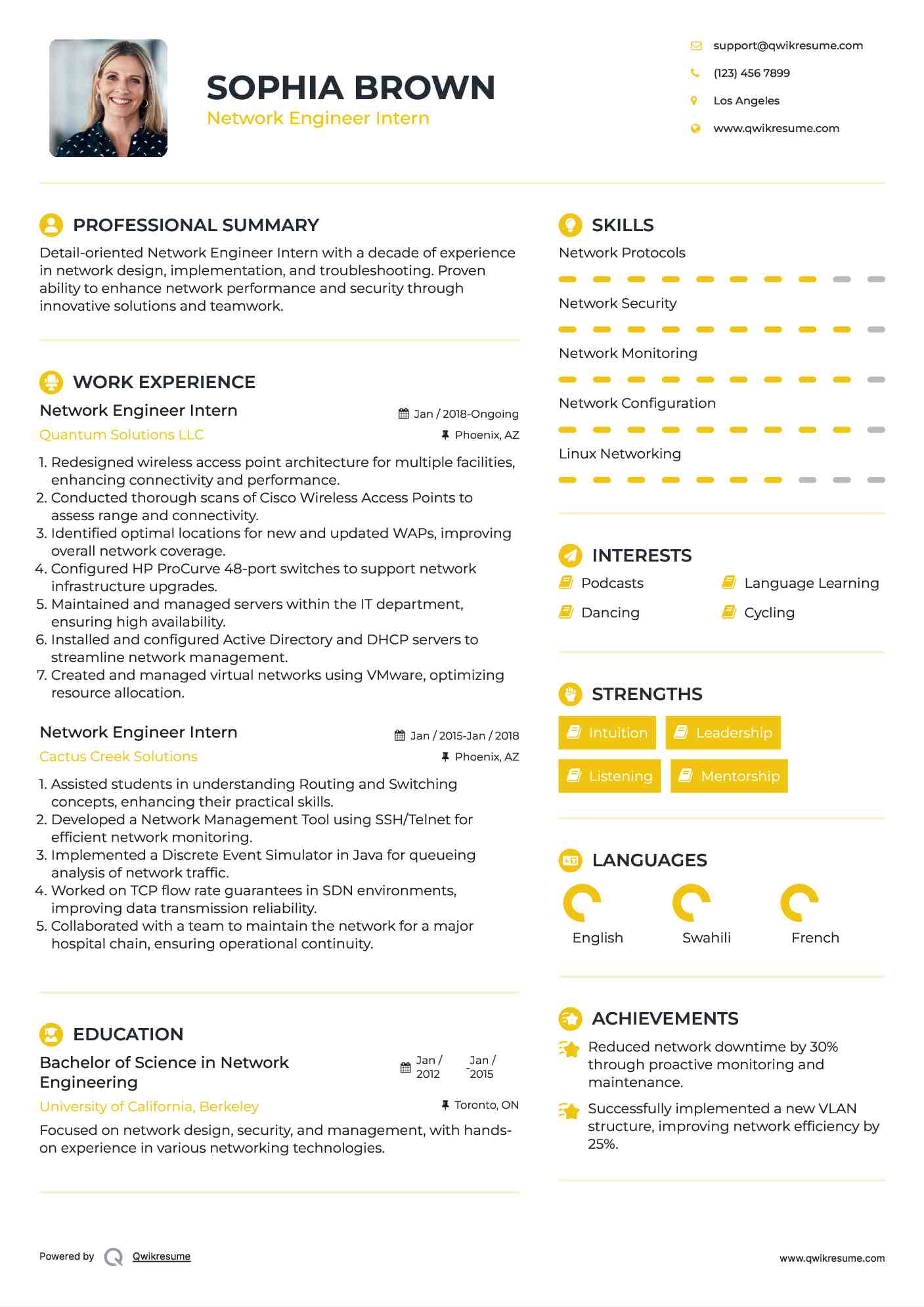 Network Engineer Intern Resume Samples QwikResume