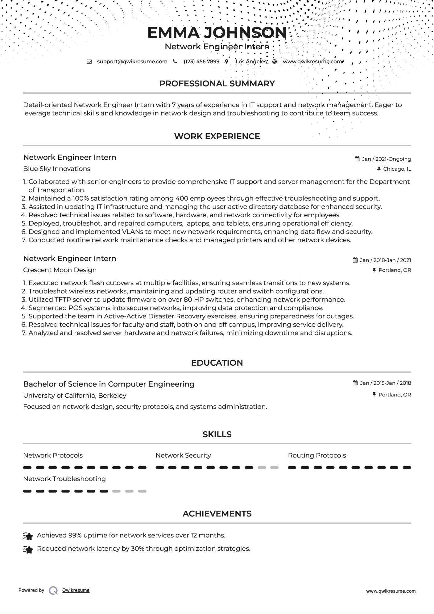 Network Engineer Intern Resume Template