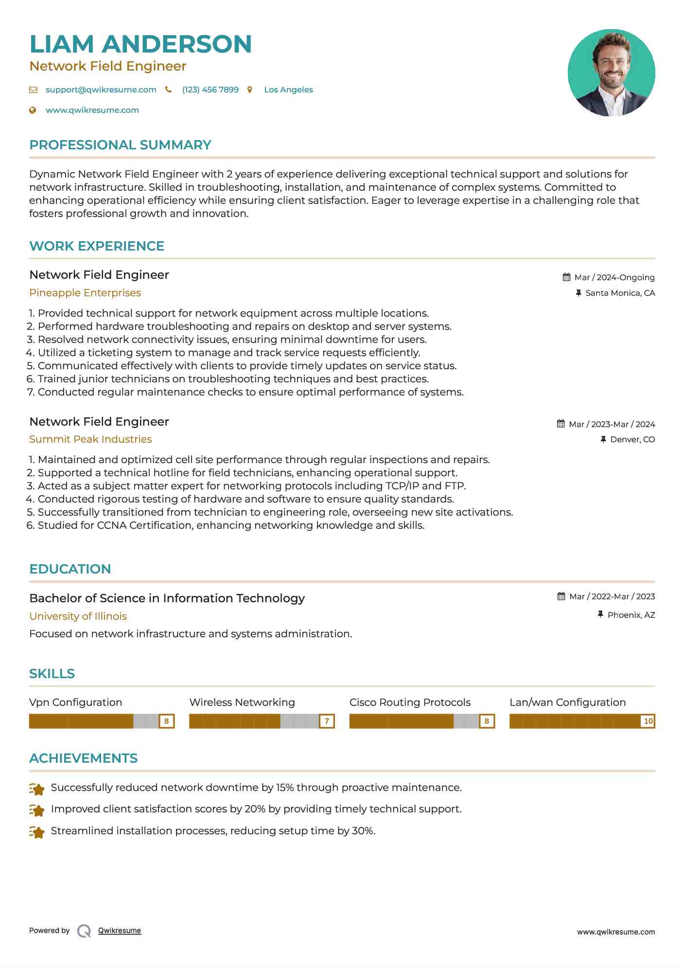 Network Field Engineer Resume Samples QwikResume