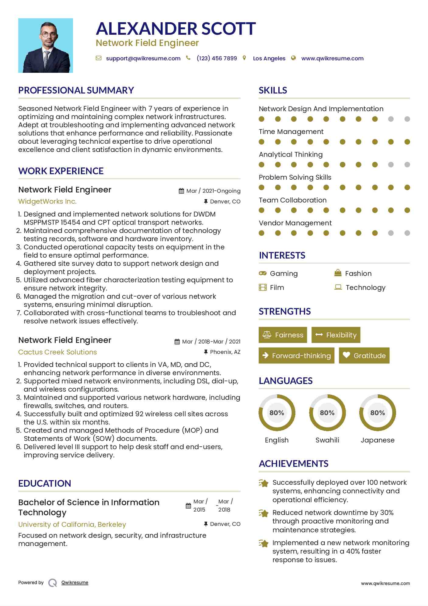 Network Field Engineer Resume Template