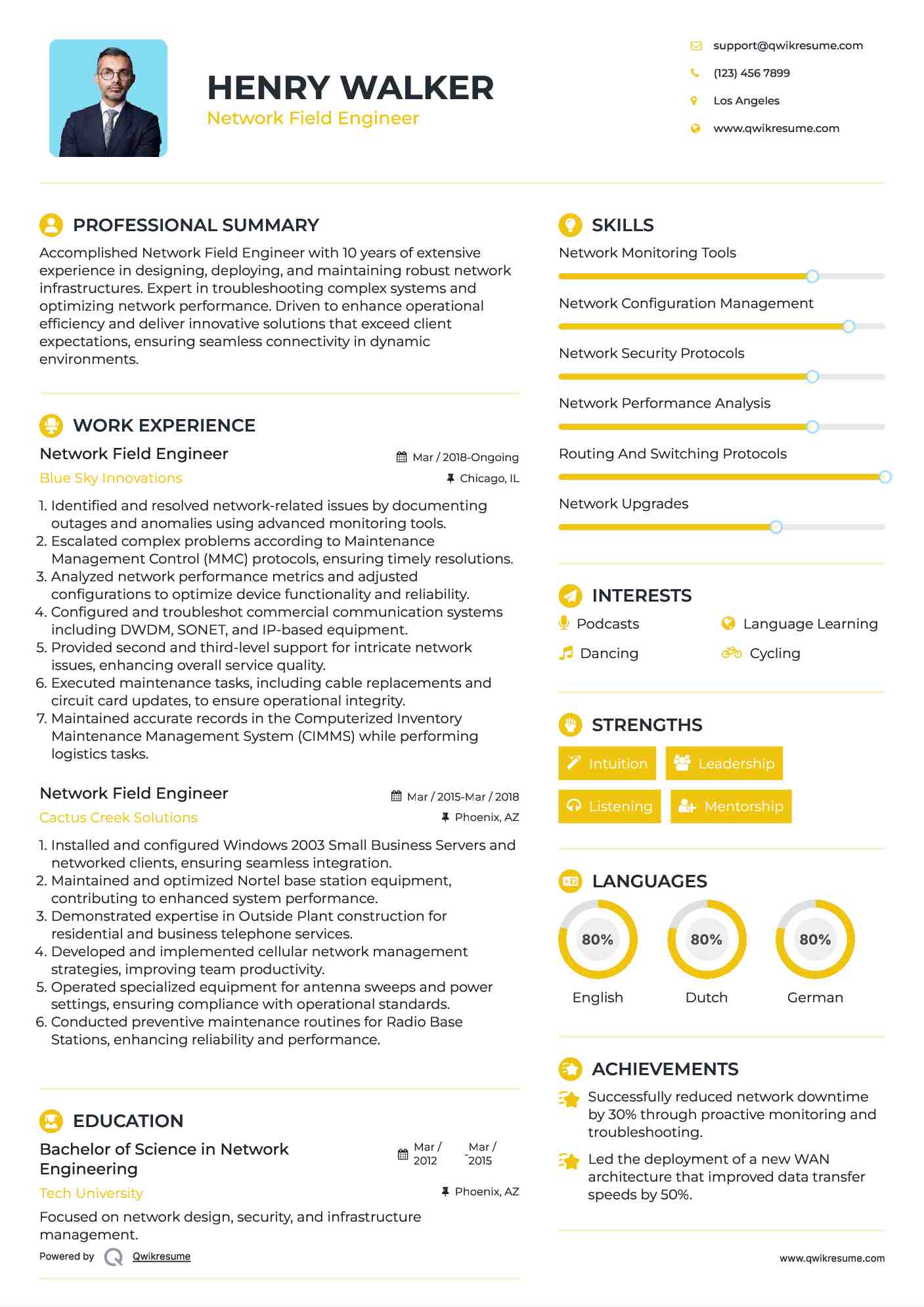 Network Field Engineer Resume Format