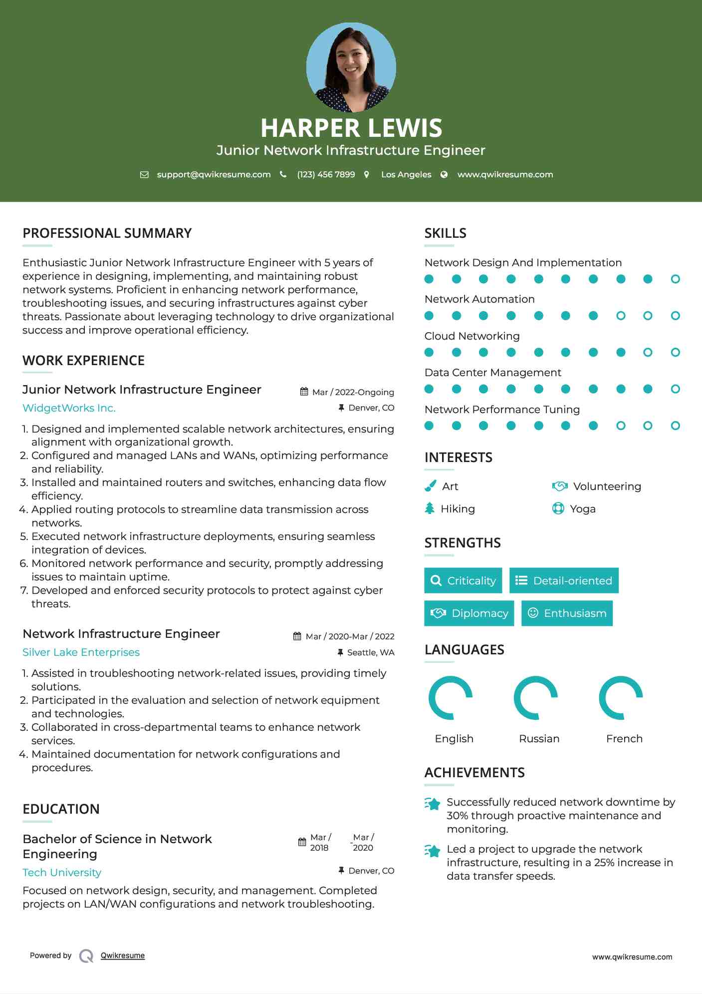 Junior Network Infrastructure Engineer Resume Model