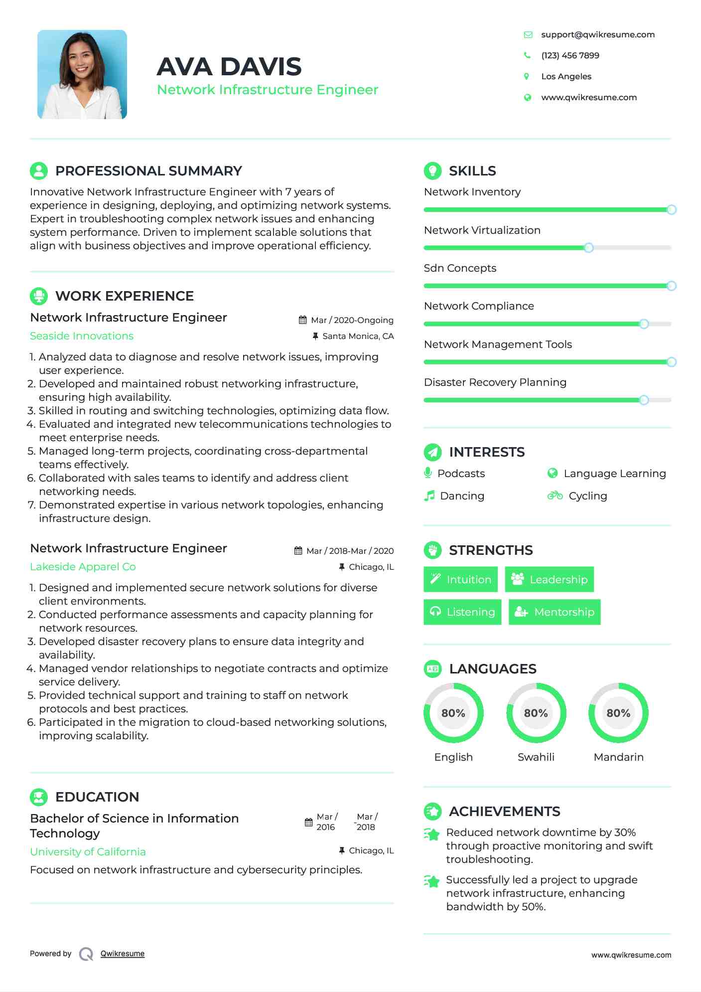 Network Infrastructure Engineer Resume Example