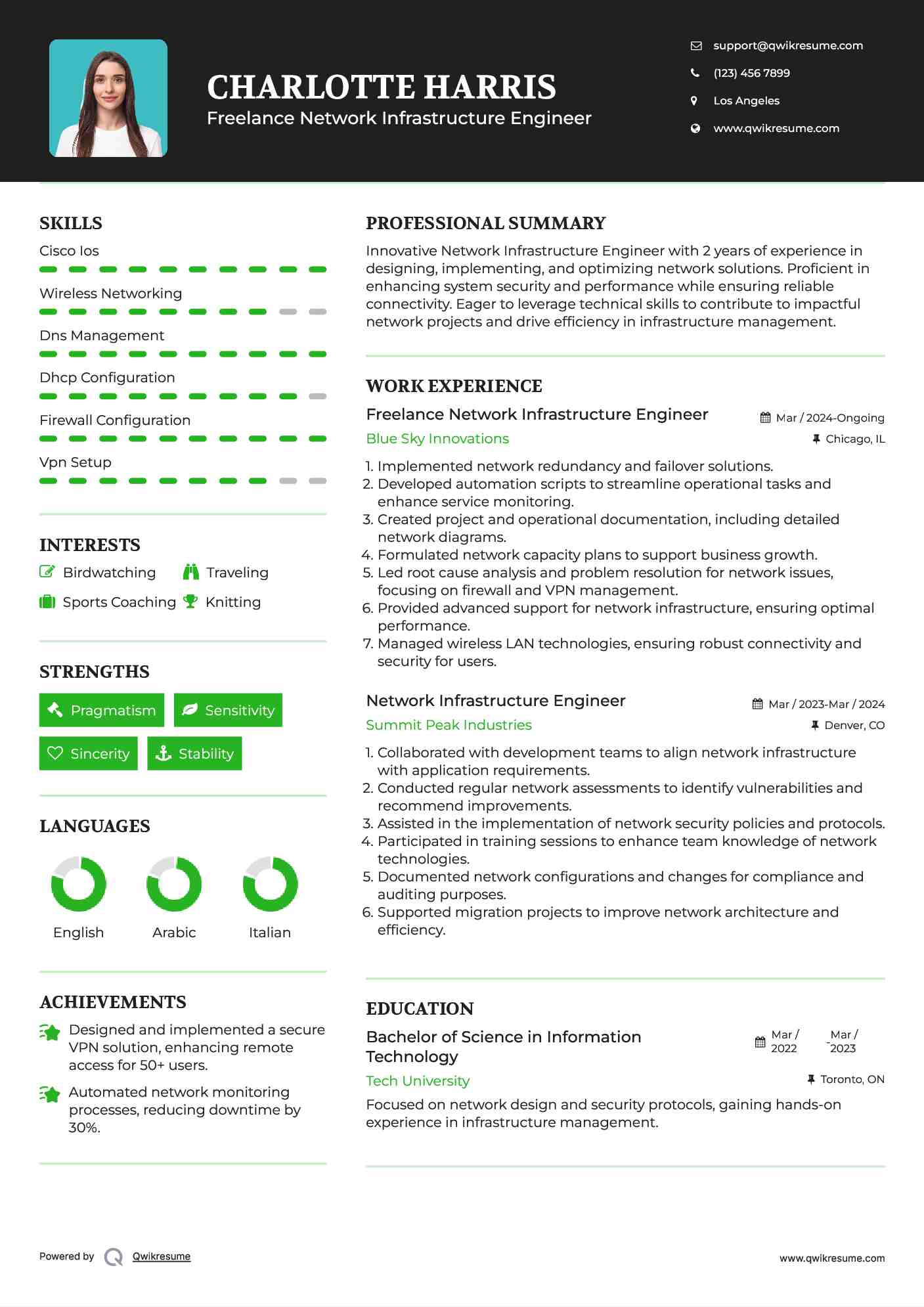 Freelance Network Infrastructure Engineer Resume Format