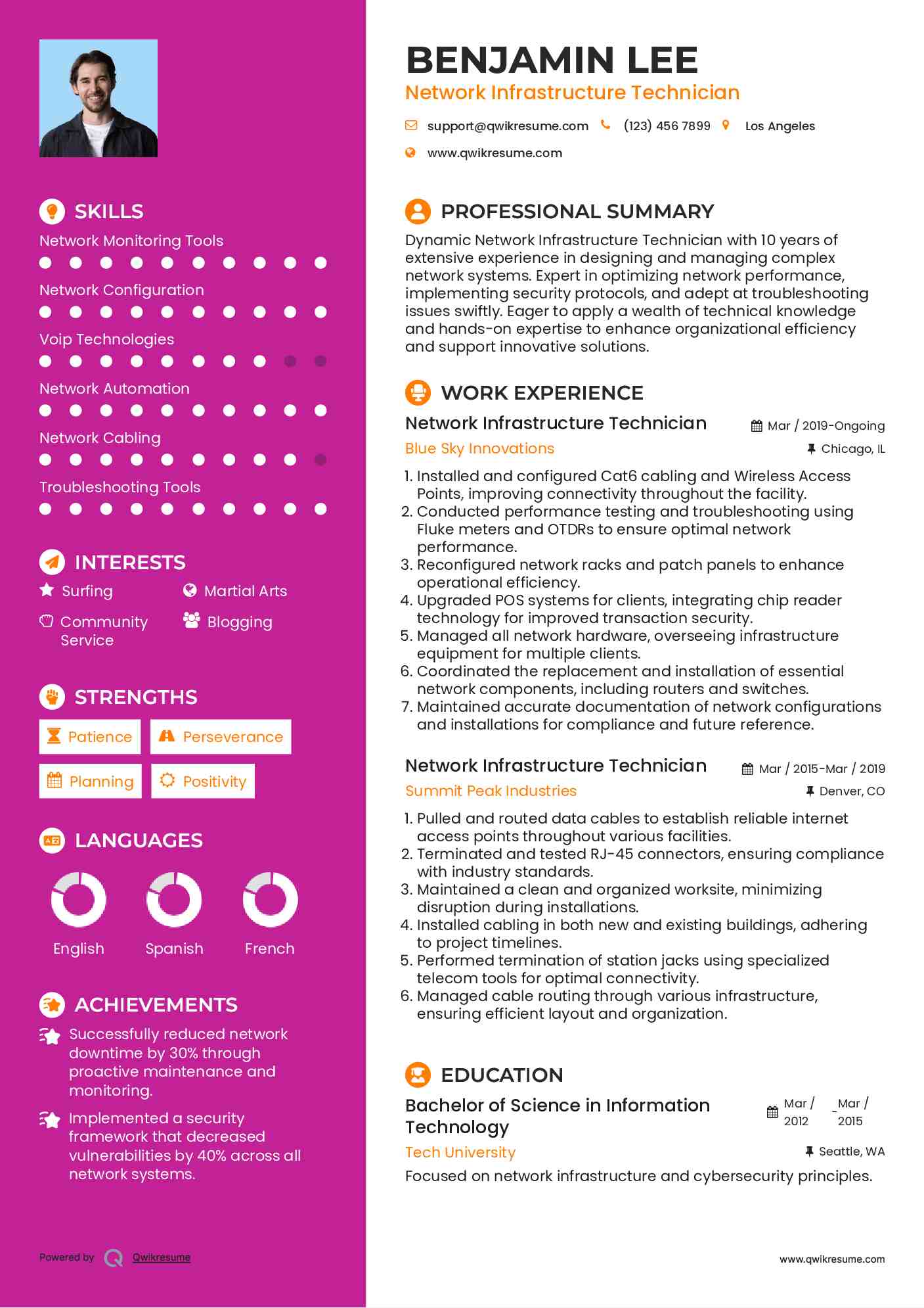 Network Infrastructure Technician Resume Template