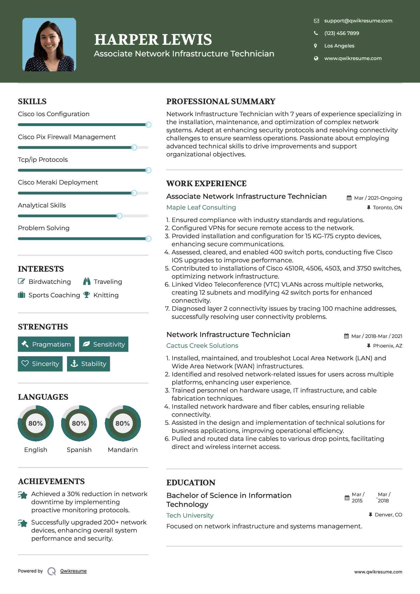 Associate Network Infrastructure Technician Resume Example