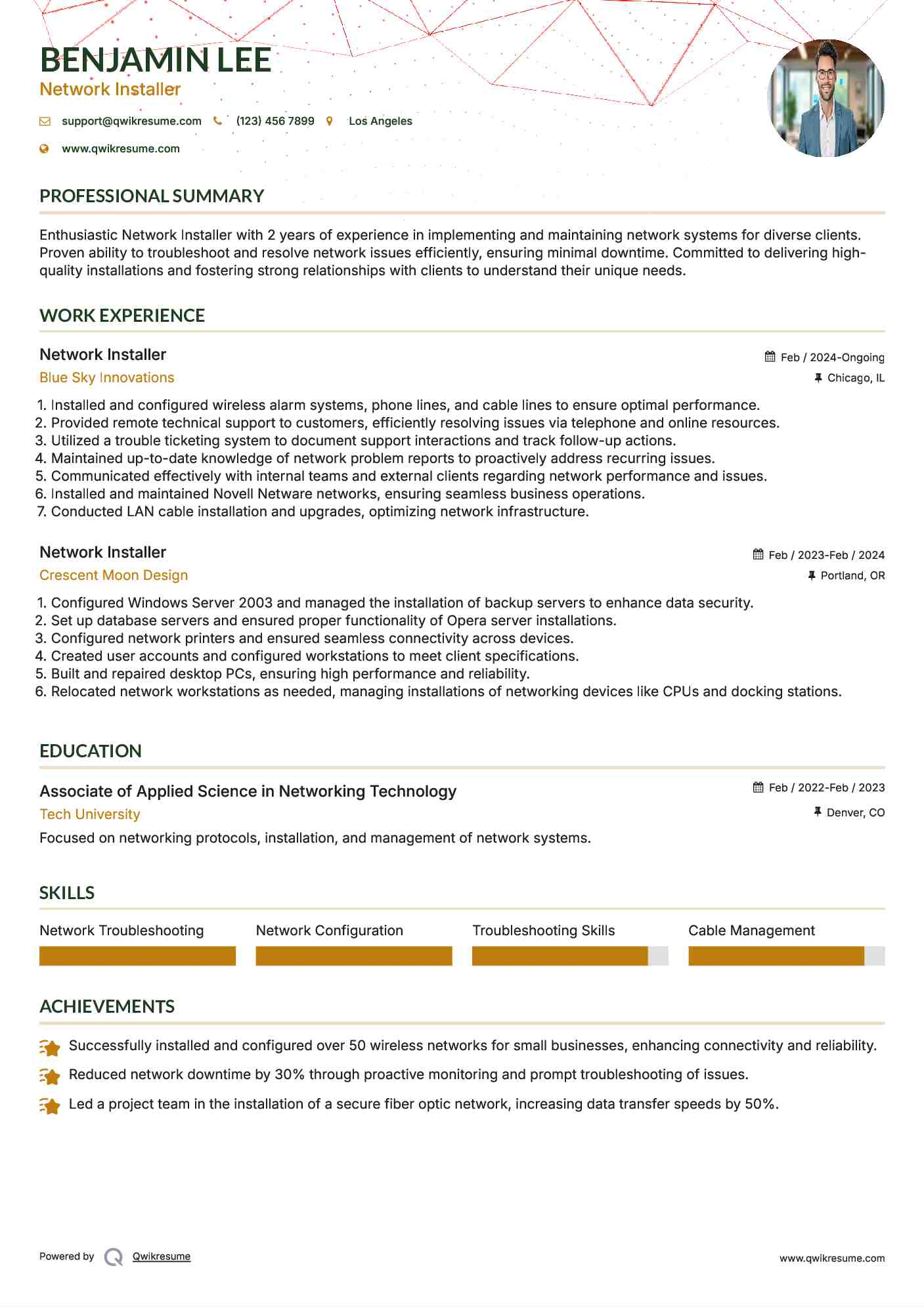 Network Installer Resume Template