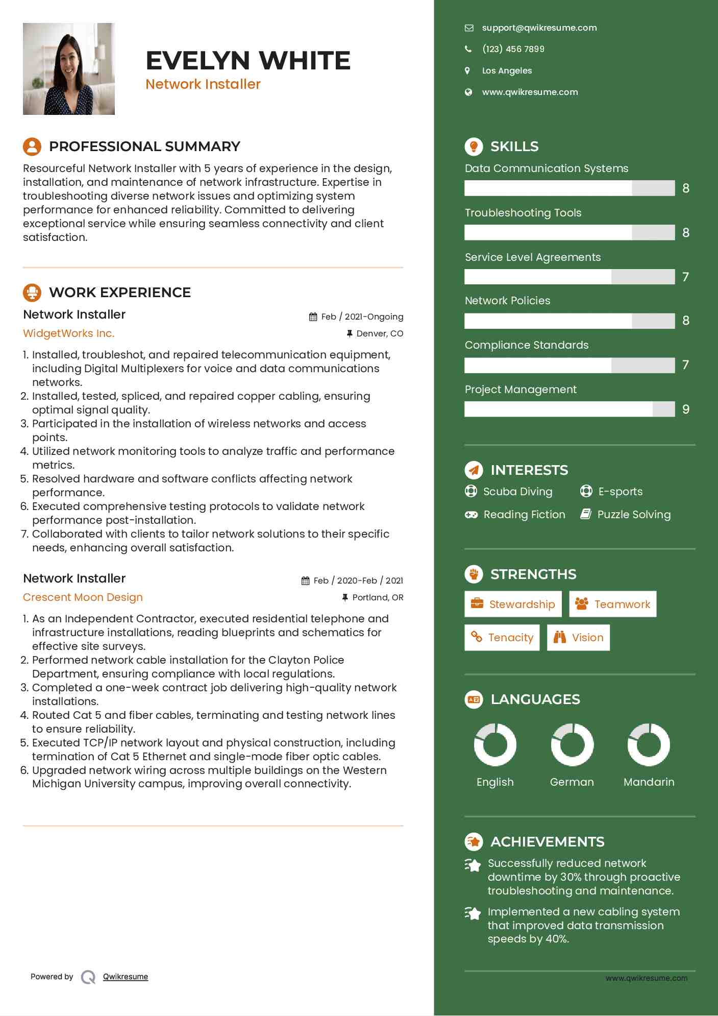 Network Installer Resume Model