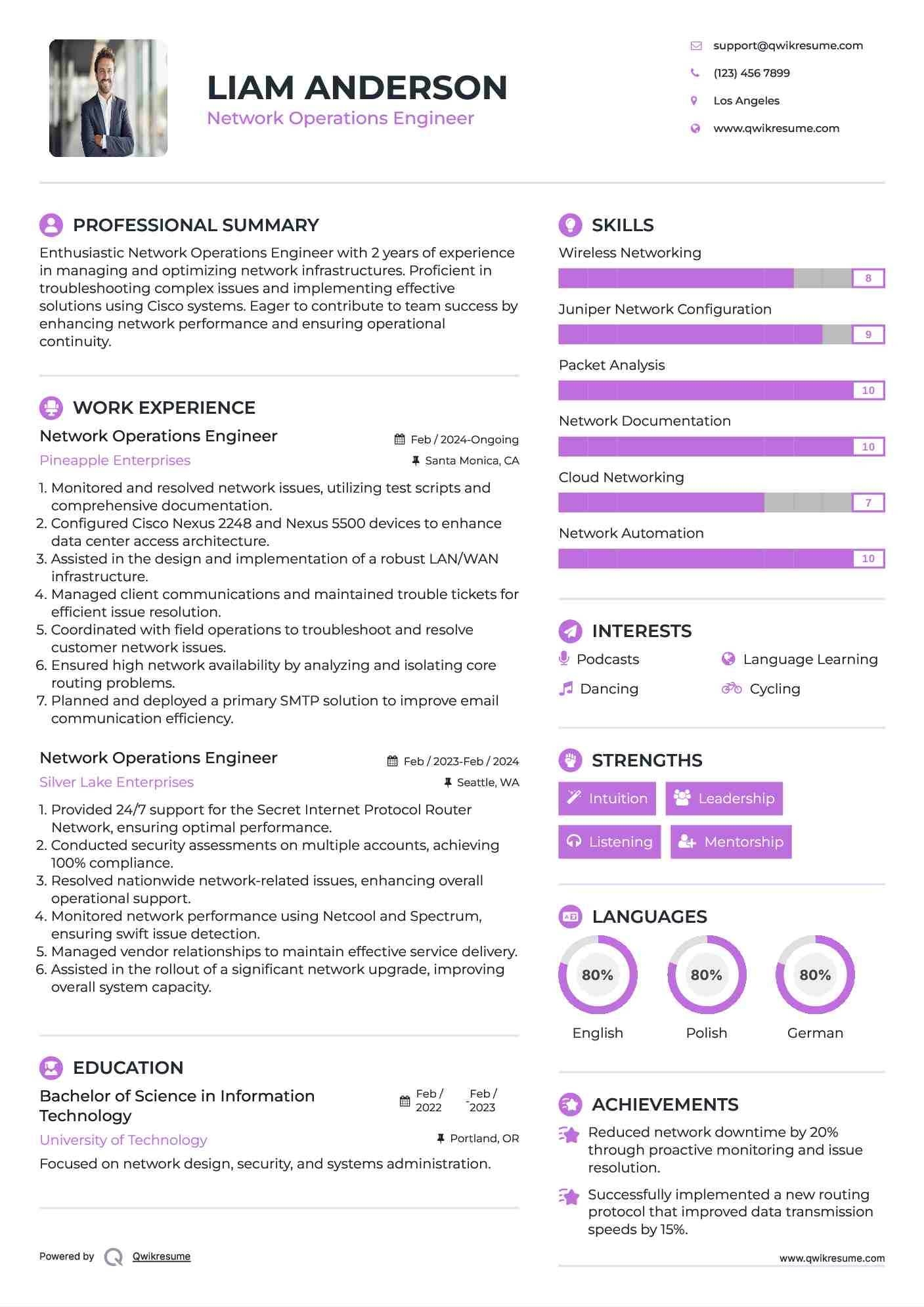 Network Operations Engineer Resume Template