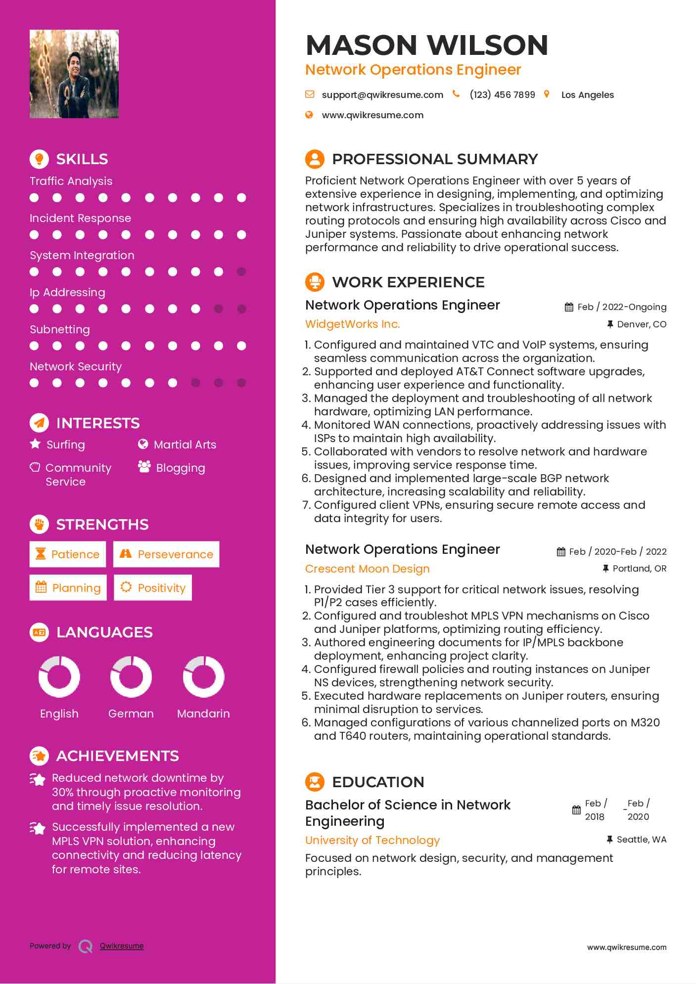 Network Operations Engineer Resume Template