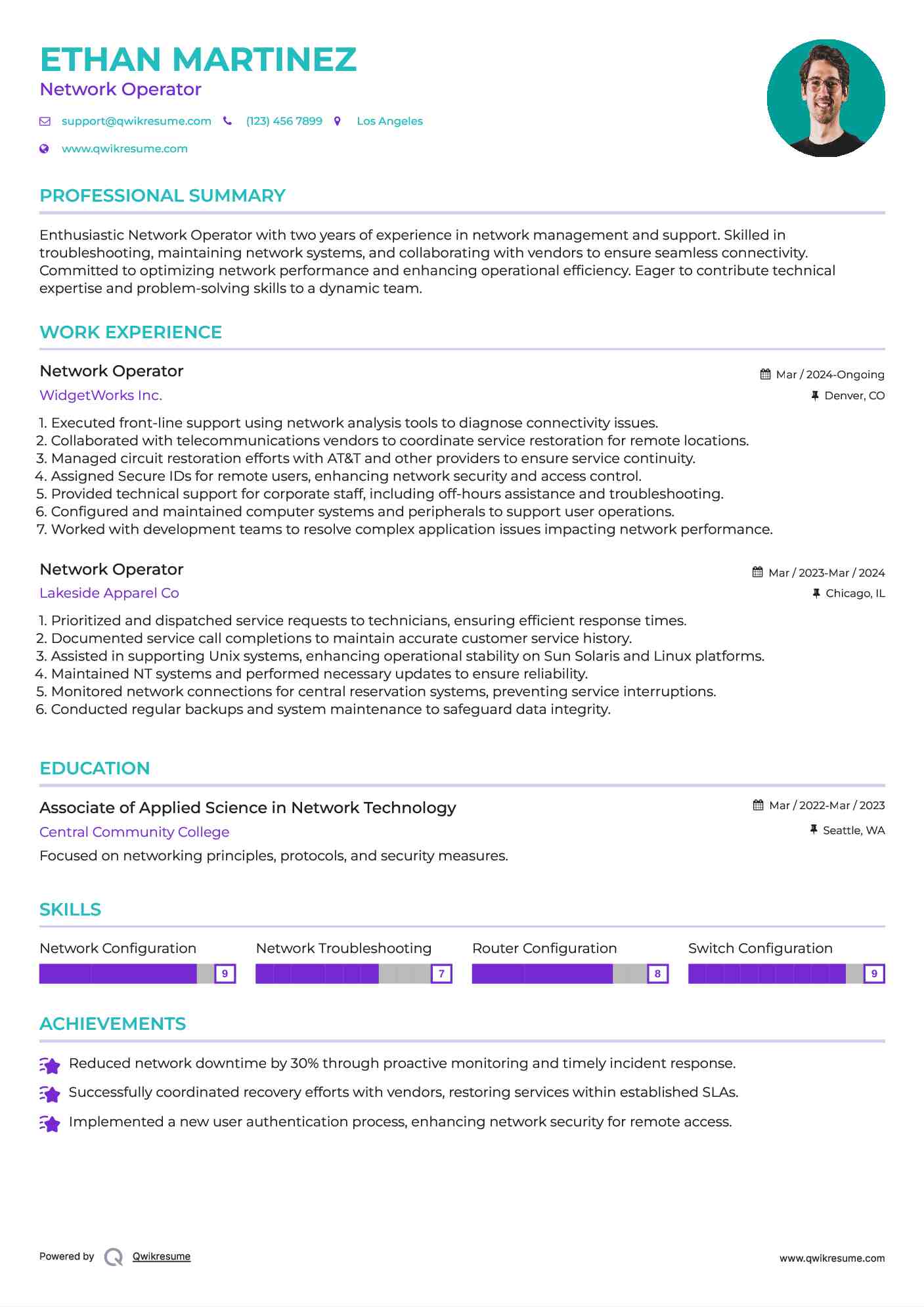 Network Operator Resume Template